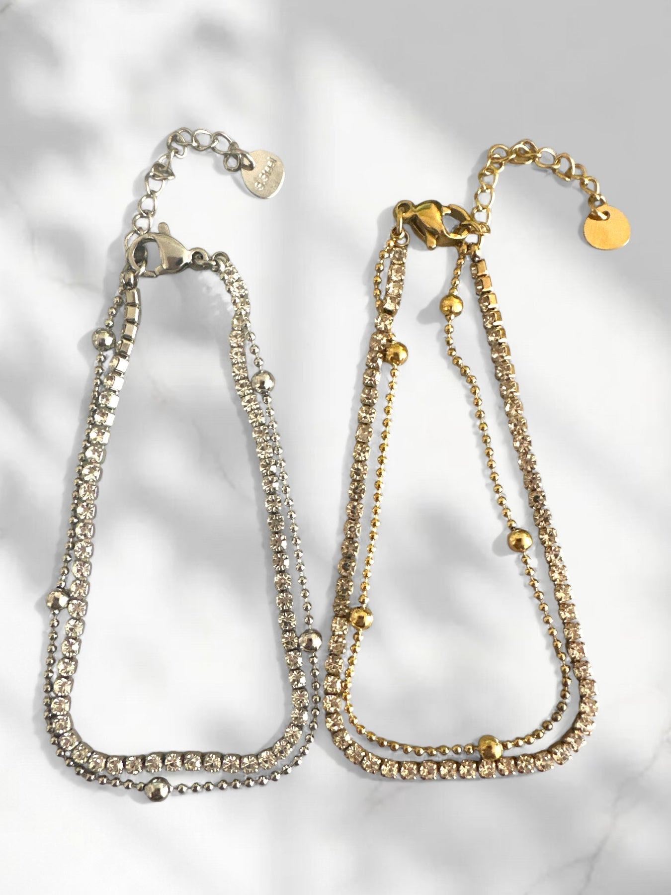 Ατσάλινο βραχιόλι με ζιργκόν και διπλή αλυσίδα – So Cute by Dimi χονδρική