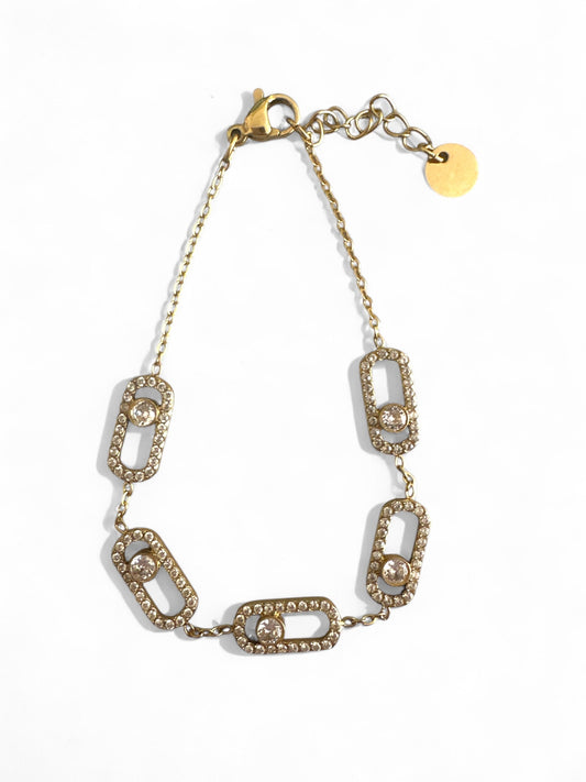 Ατσάλινο βραχιόλι με pavé ζιργκόν και ορθογώνιους κρίκους – So Cute by Dimi χονδρική