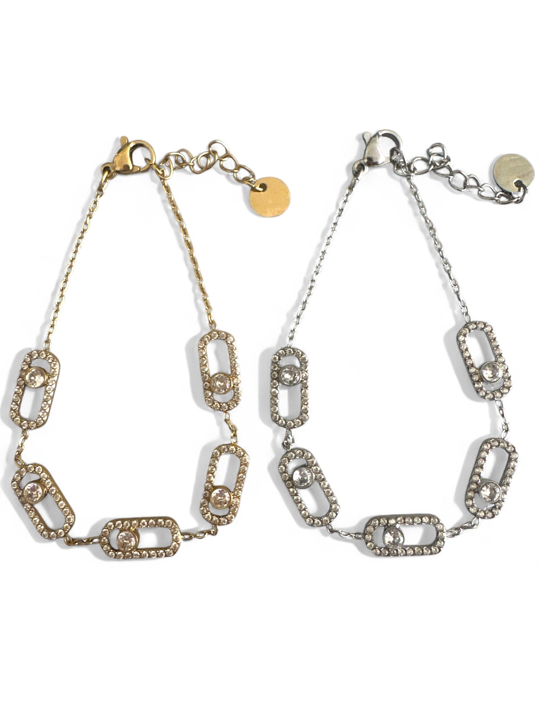 Ατσάλινο βραχιόλι με pavé ζιργκόν και ορθογώνιους κρίκους – So Cute by Dimi χονδρική