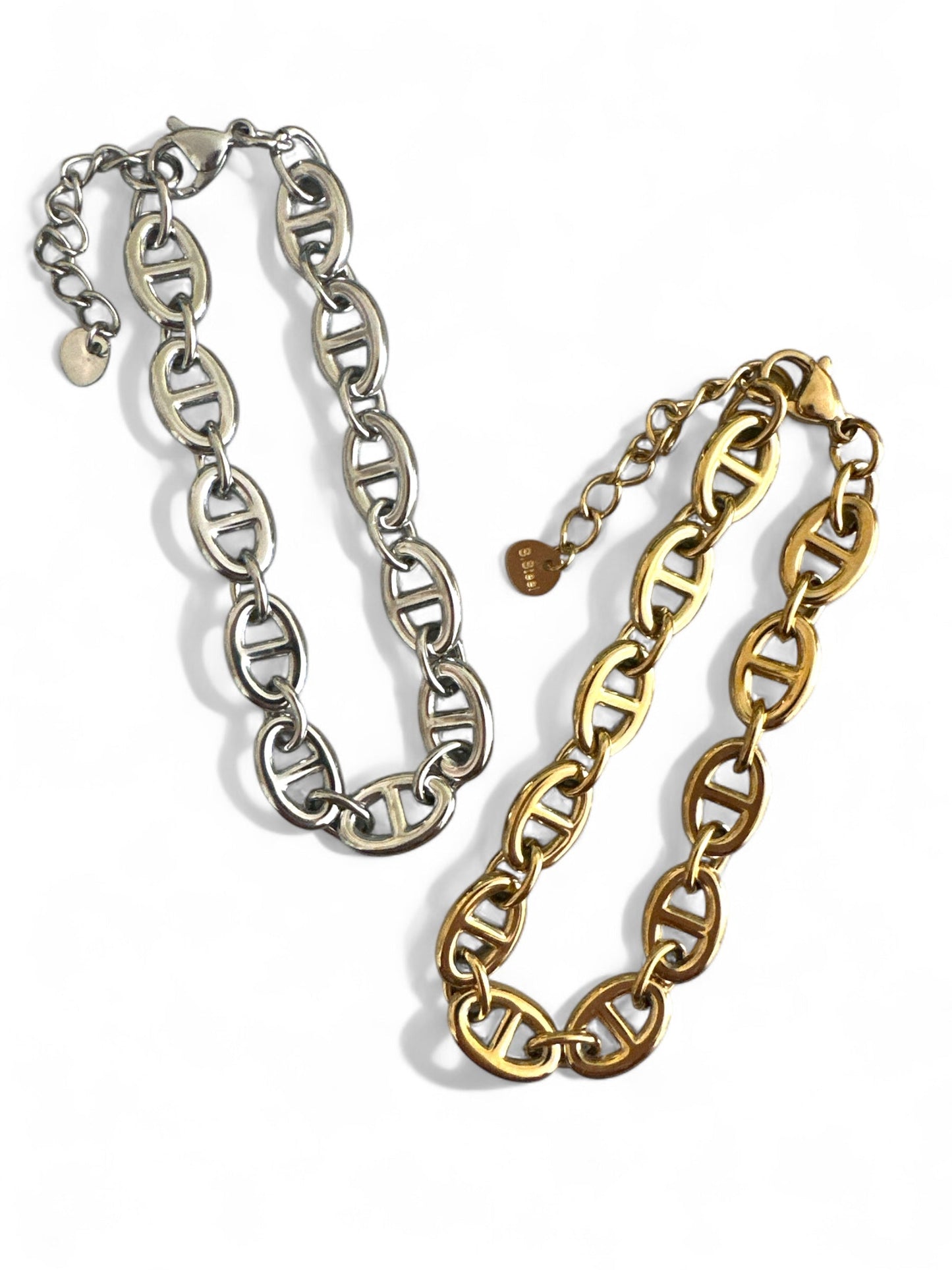 Ατσάλινα βραχιόλια So Cute By Dimi σε ασημί και χρυσή απόχρωση με κρίκους τύπου H-link.