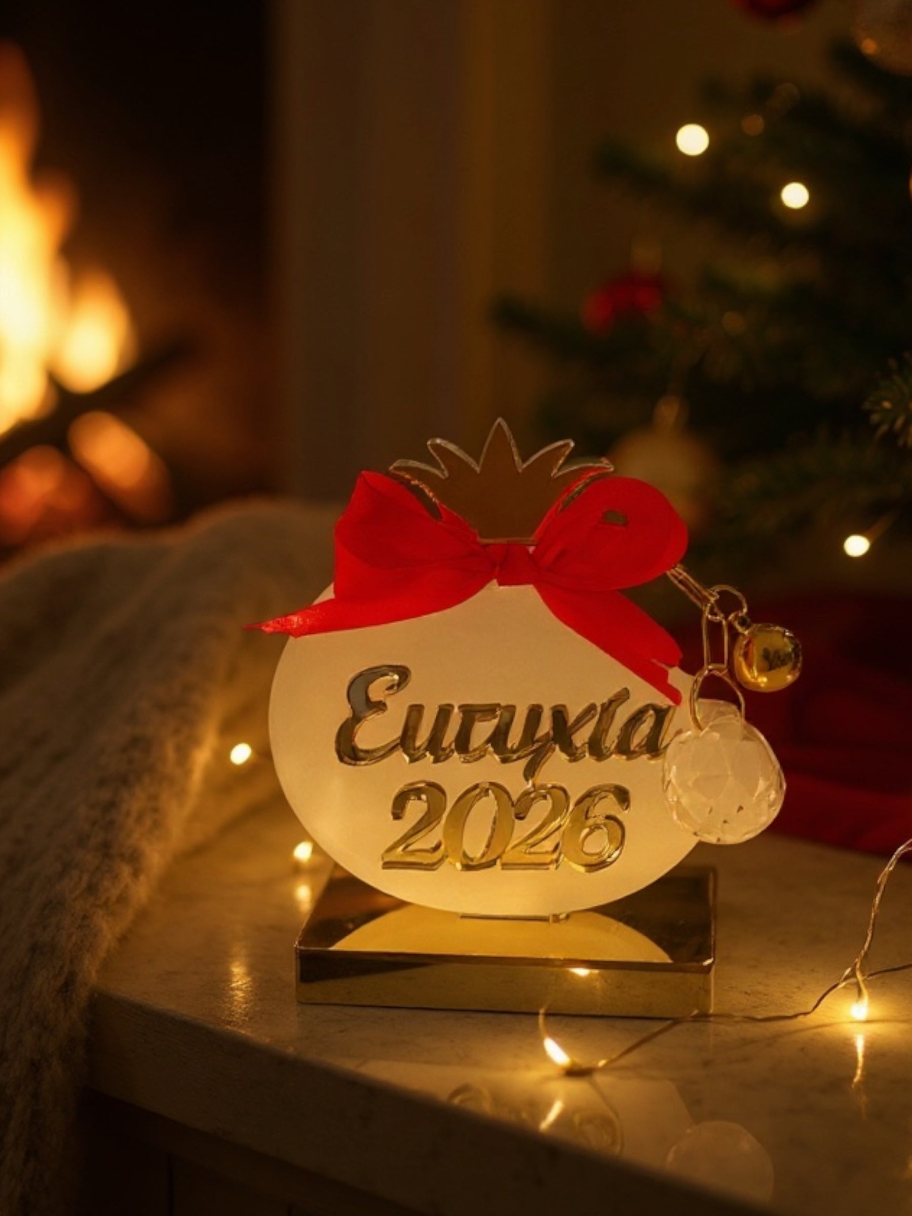 Χειροποίητο γούρι Ρόδι Ευτυχία 2026 από plexiglass με κρυστάλλινη μπάλα & κουδουνάκι – Χονδρική So Cute by Dimi