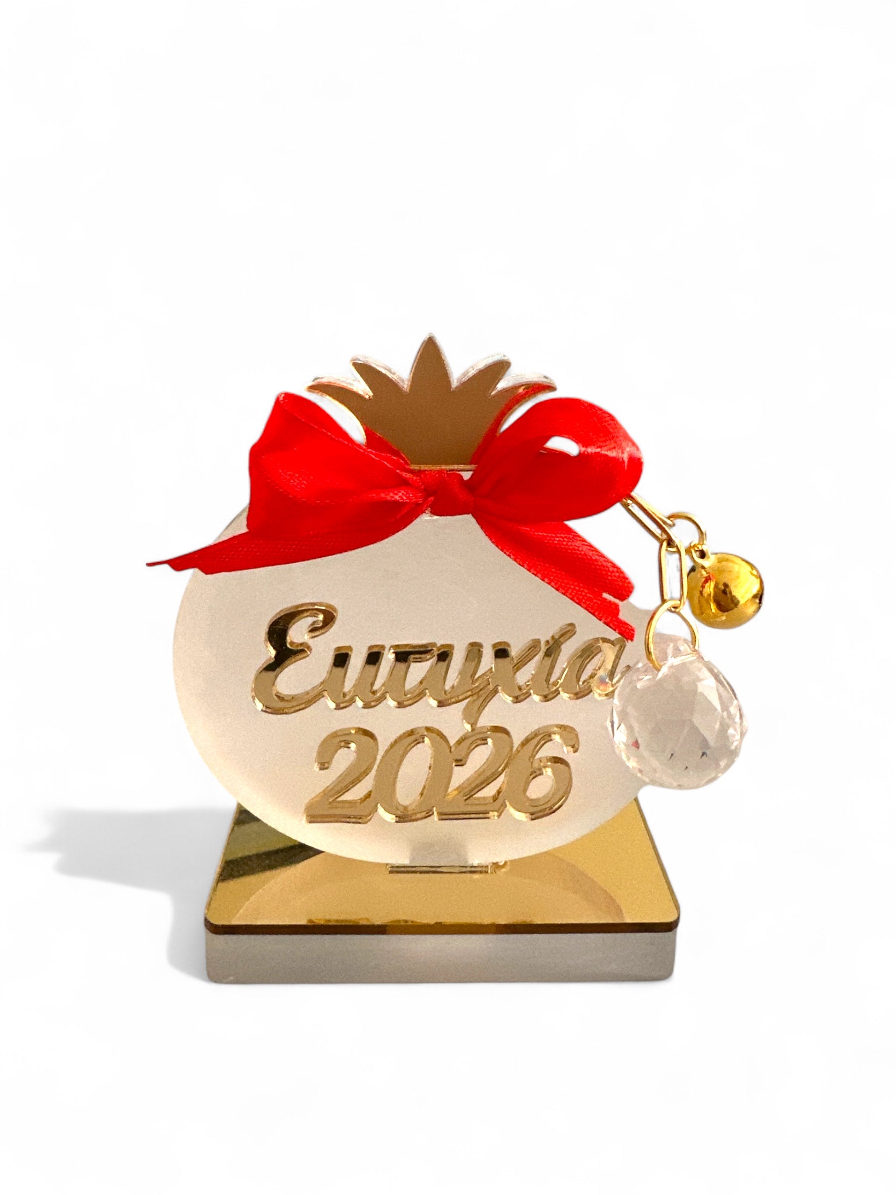 Χειροποίητο γούρι Ρόδι Ευτυχία 2026 από plexiglass με κρυστάλλινη μπάλα & κουδουνάκι – Χονδρική So Cute by Dimi