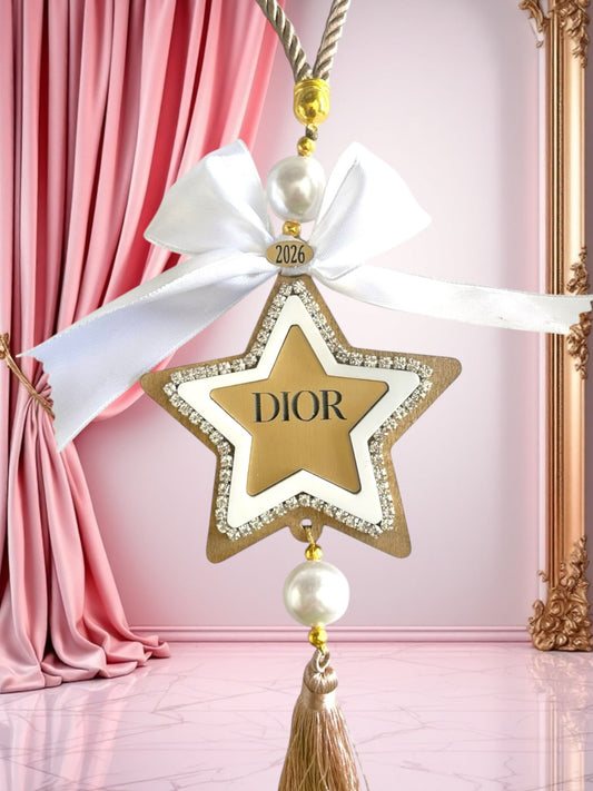 Γούρι 2026 Couture Αστέρι με στρας, πέρλες, σατέν φιόγκο & φούντα – Χονδρική So Cute by Dimi