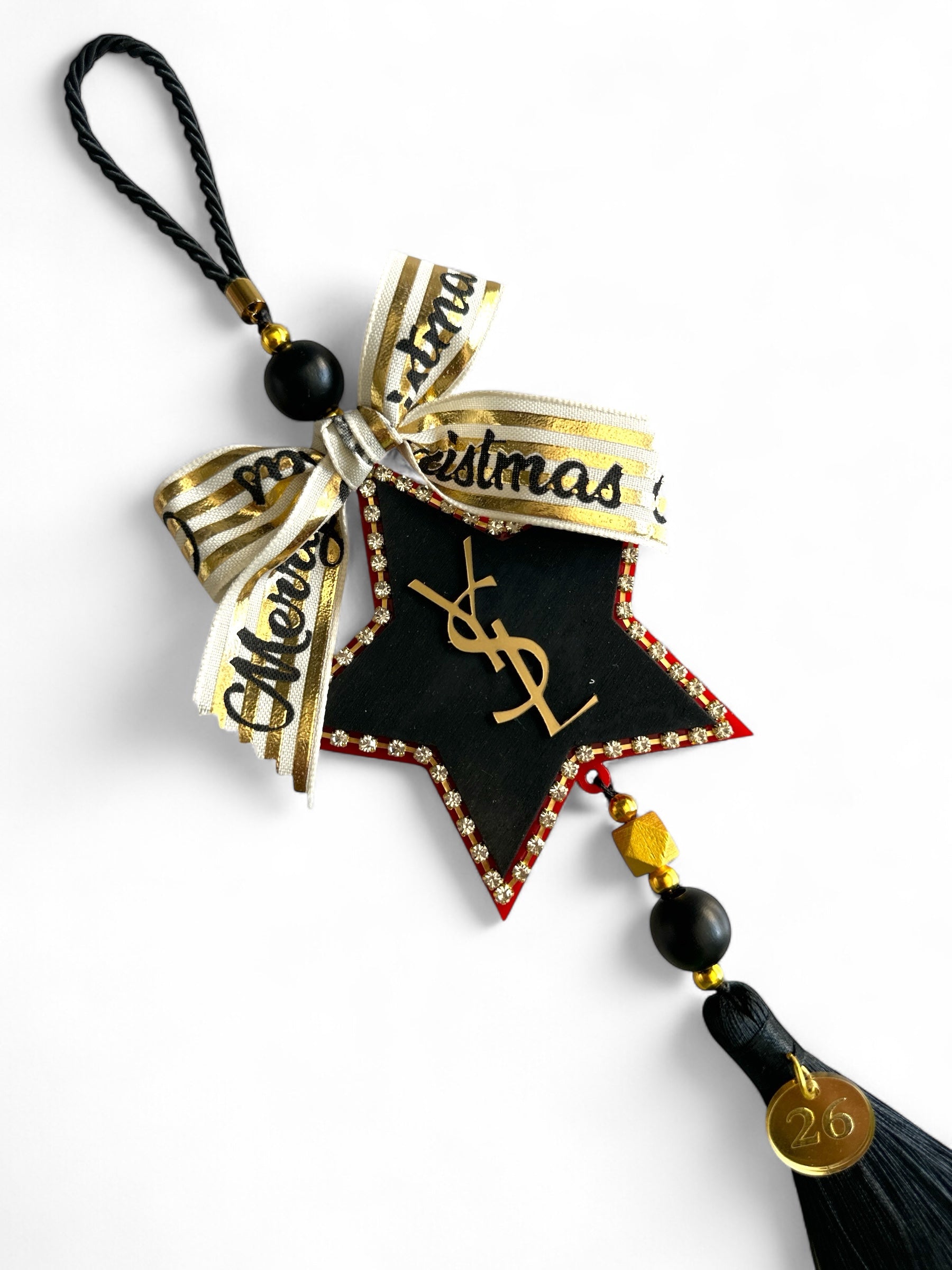 Γούρι 2026 Couture Αστέρι YSL με κορδέλα, στρας, χάντρες & φούντα – Χονδρική So Cute by Dimi