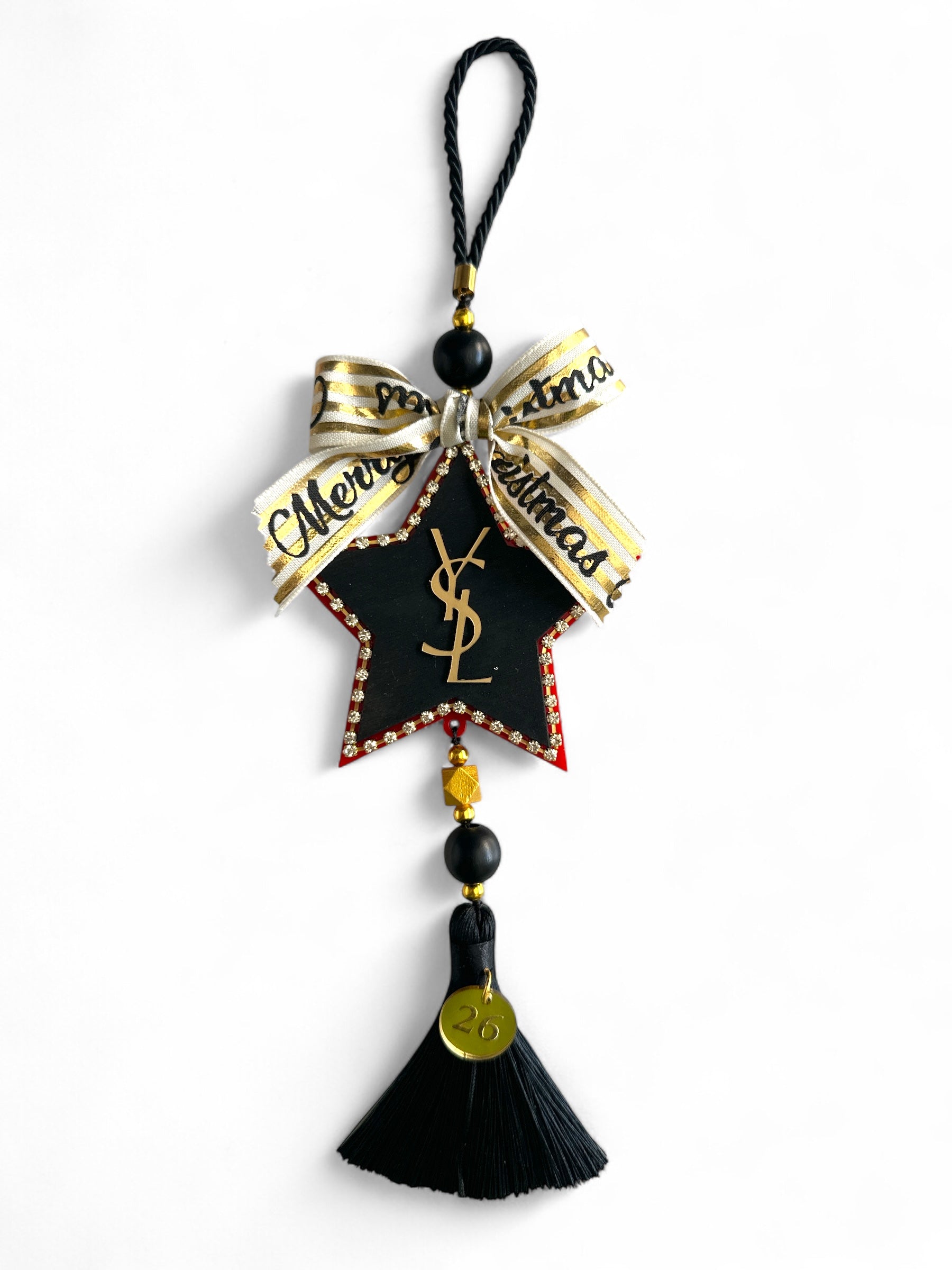 Γούρι 2026 Couture Αστέρι YSL με κορδέλα, στρας, χάντρες & φούντα – Χονδρική So Cute by Dimi