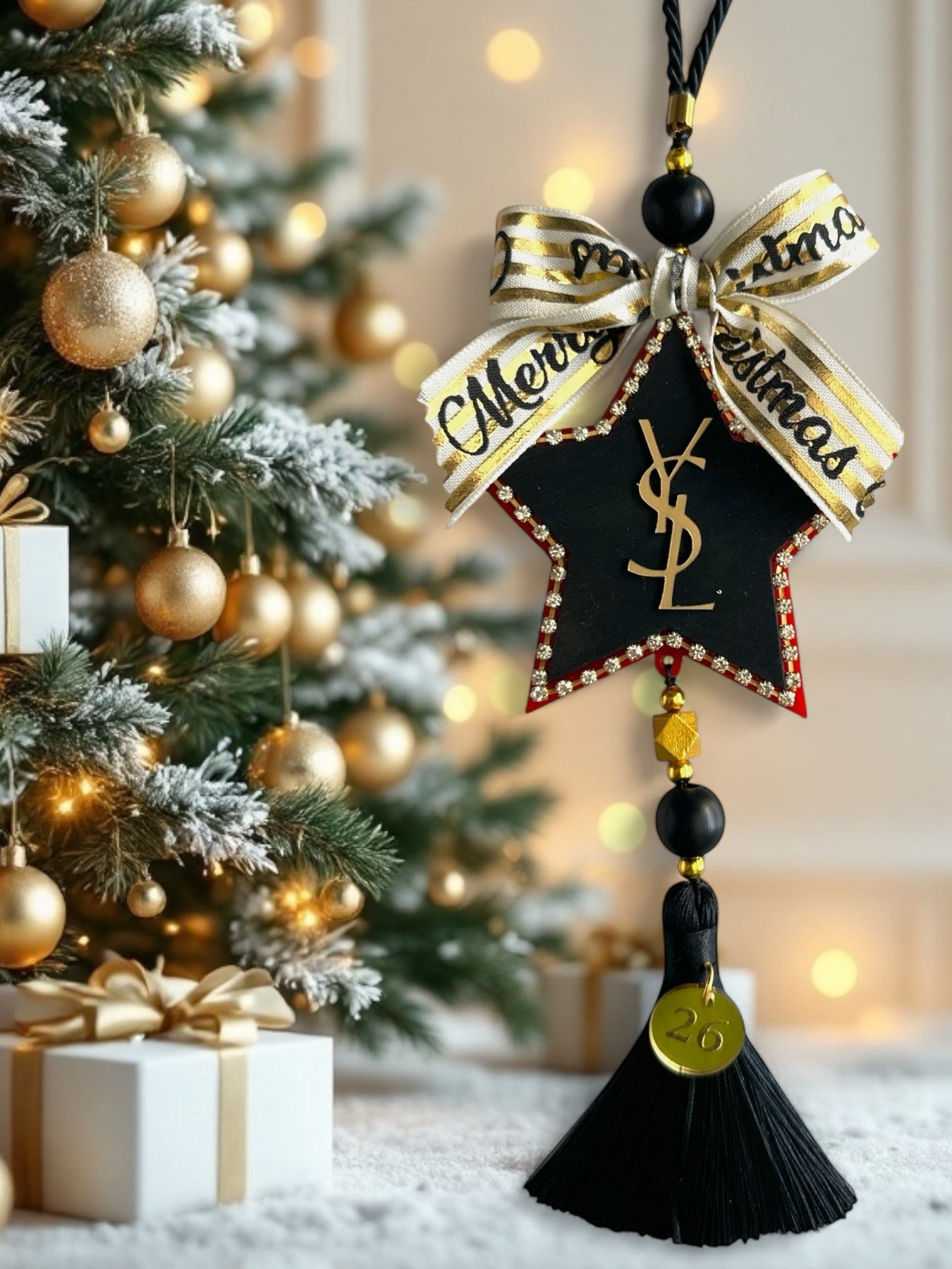 Γούρι 2026 Couture Αστέρι YSL με κορδέλα, στρας, χάντρες & φούντα – Χονδρική So Cute by Dimi