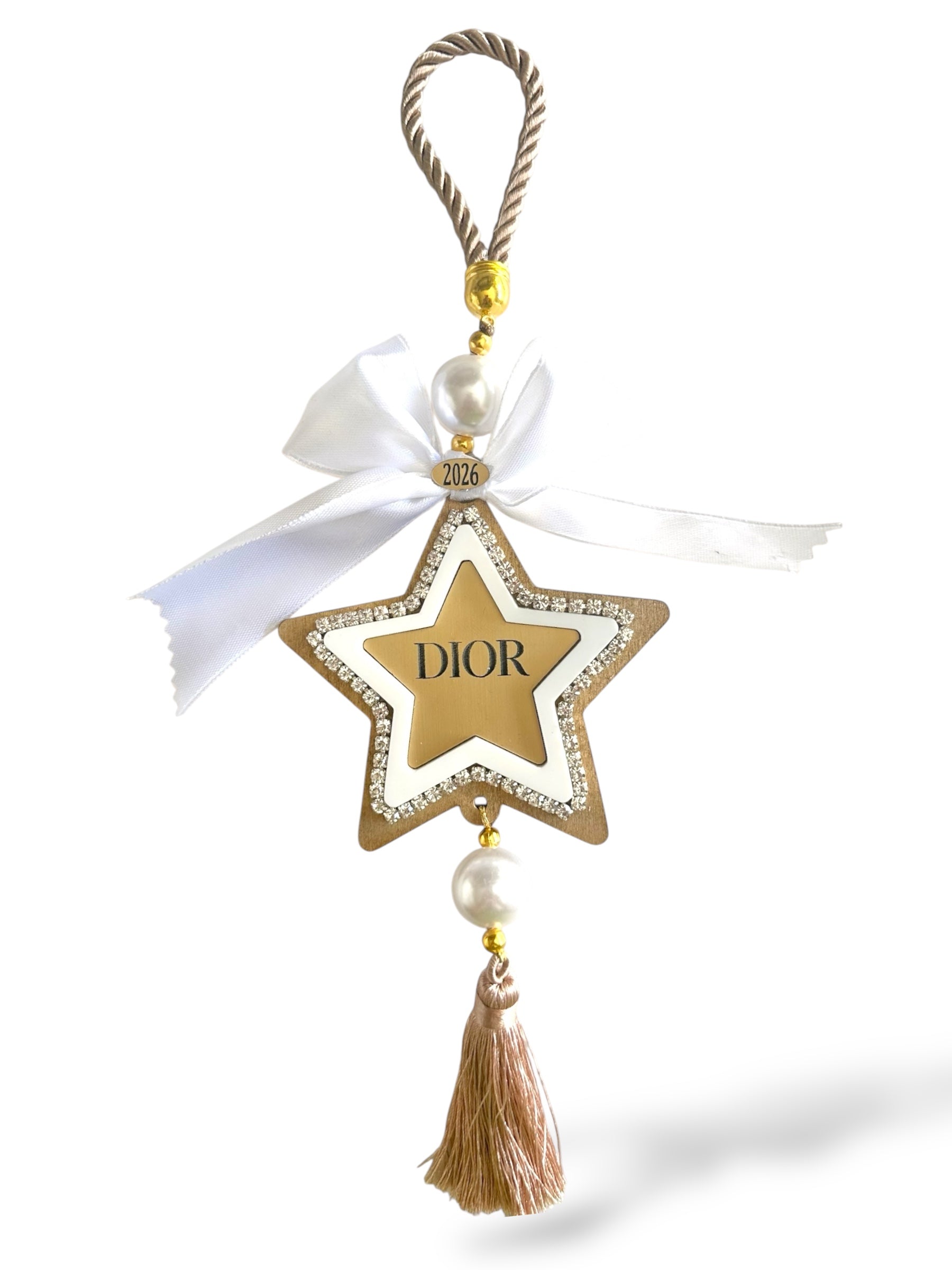 Γούρι 2026 Couture Αστέρι με στρας, πέρλες, σατέν φιόγκο & φούντα – Χονδρική So Cute by Dimi