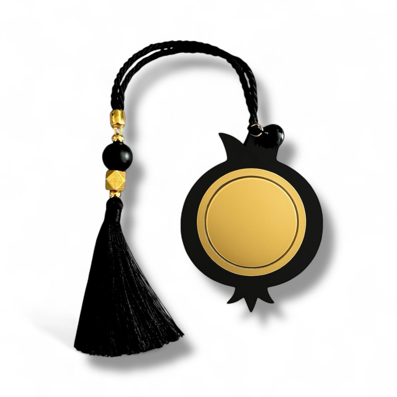 Plexiglass γούρι ρόδι Symbolic Luxe 2026 μαύρο-χρυσό με φούντα — So Cute by Dimi Wholesale