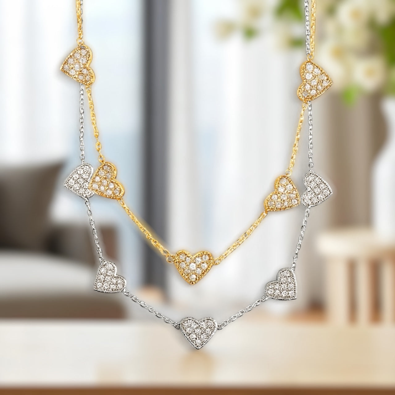 Crystal Hearts ατσάλινο κολιέ με καρδιές ζιργκόν – Χονδρική So Cute by Dimi