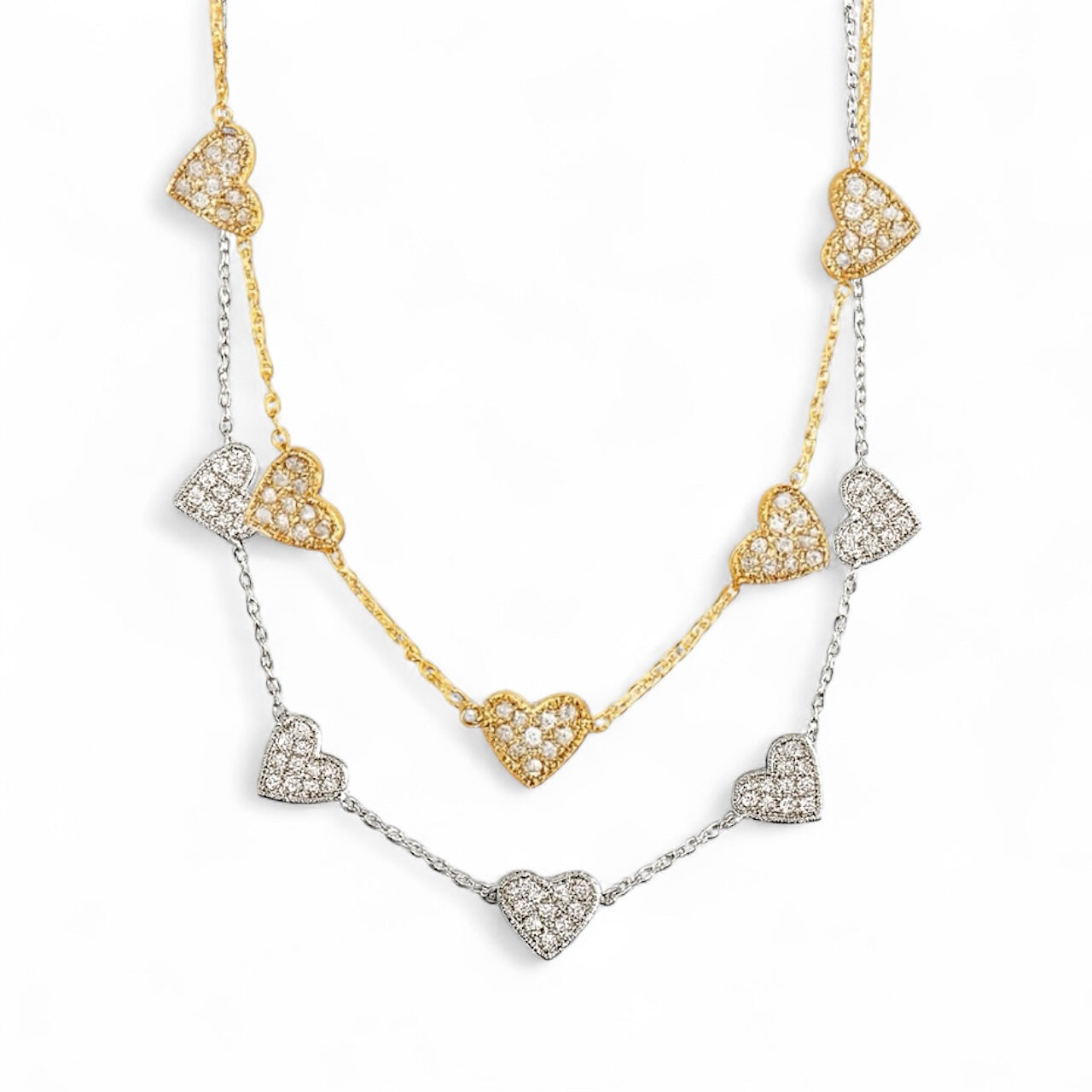 Crystal Hearts ατσάλινο κολιέ με  καρδιές ζιργκόν – Χονδρική So Cute by Dimi