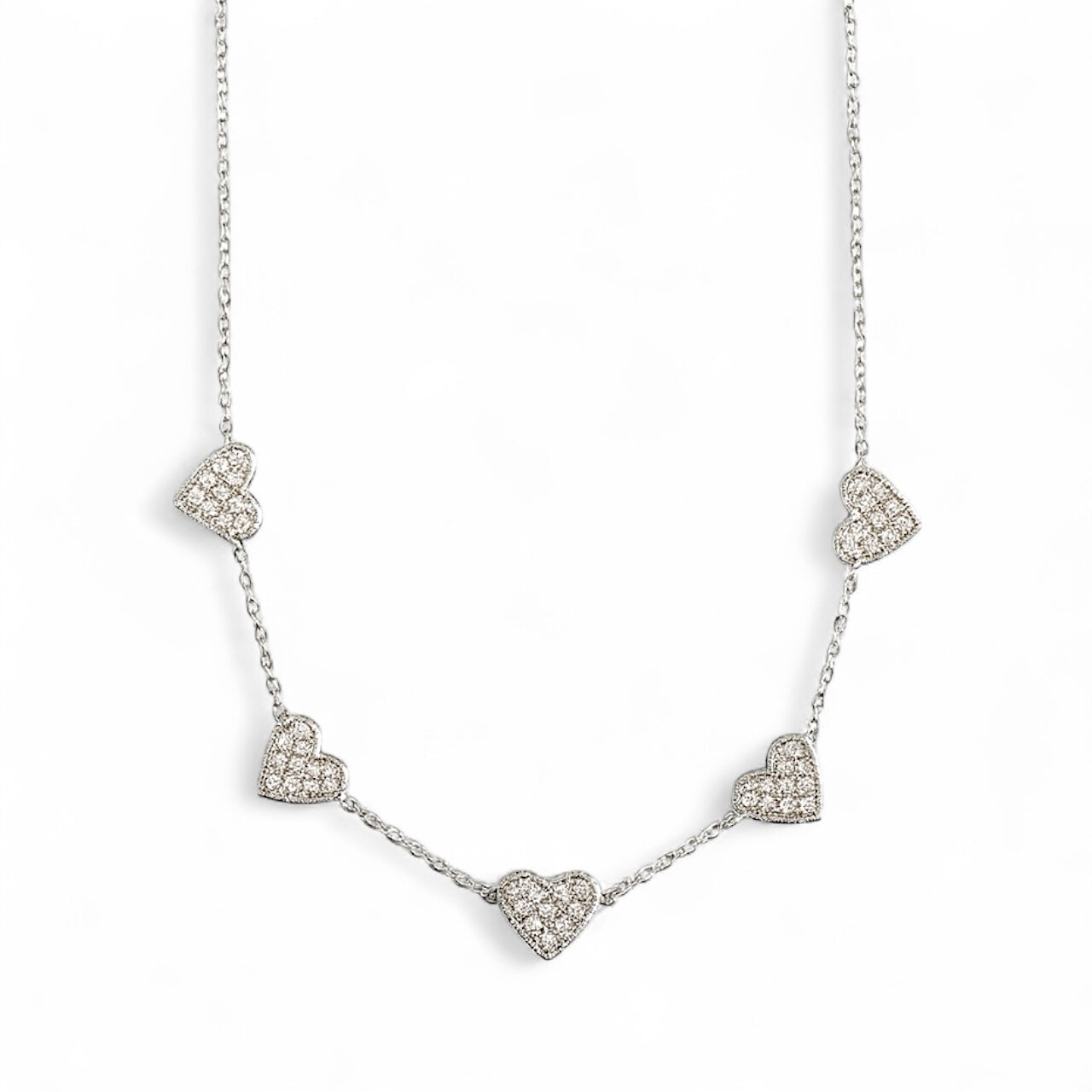 Crystal Hearts ατσάλινο κολιέ με ασημί καρδιές ζιργκόν – Χονδρική So Cute by Dimi