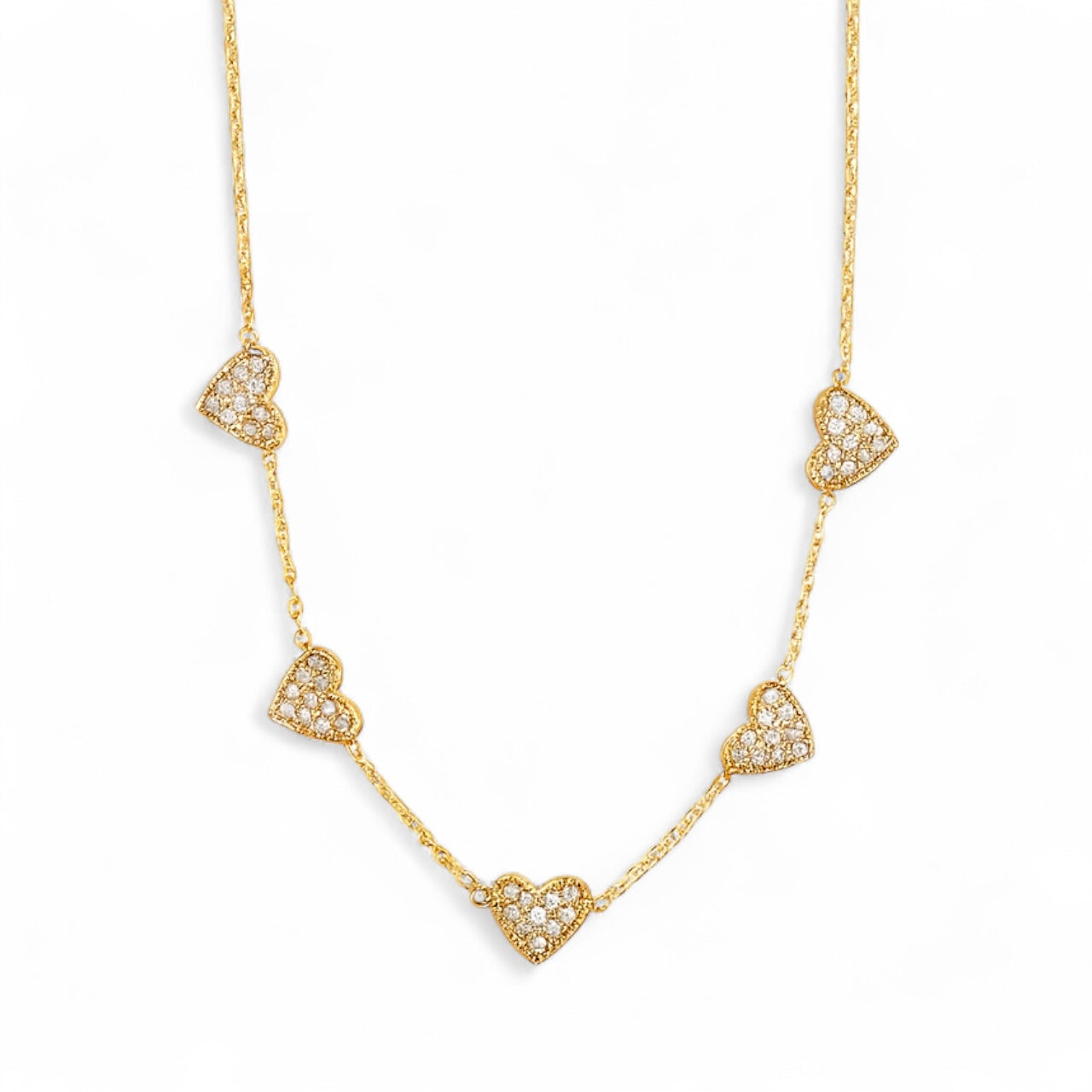 Crystal Hearts ατσάλινο κολιέ με χρυσές καρδιές ζιργκόν – Χονδρική So Cute by Dimi