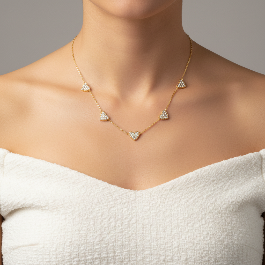 Crystal Hearts ατσάλινο κολιέ με καρδιές ζιργκόν – Χονδρική So Cute by Dimi