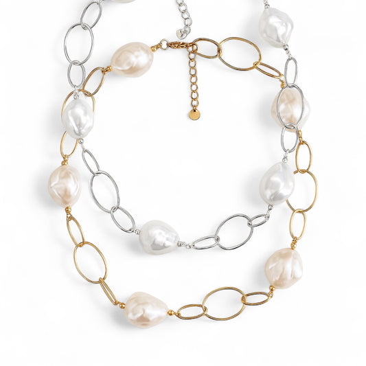 Κολιέ “Pearl Fusion” – Ατσάλινο με baroque πέρλες σε χρυσό ή ασημί | So Cute by Dimi Wholesale
