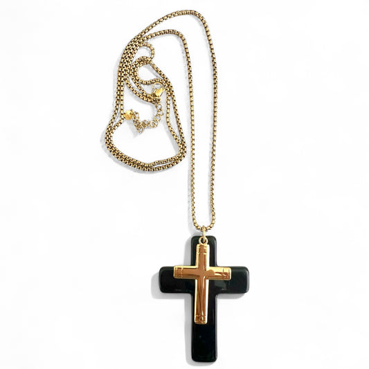 ⚡🚚 Cross Duo Necklace – Ατσάλινο Μακρύ Κολιέ με Διπλό Σταυρό & Αλυσίδα