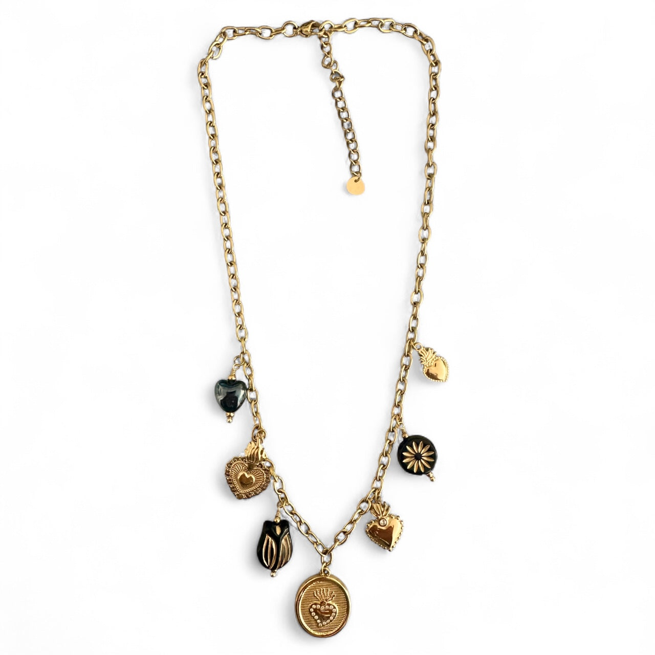 Χονδρική ατσάλινο κολιέ με charms σε χρυσό & μαύρο – So Cute  by DImi Wholesale