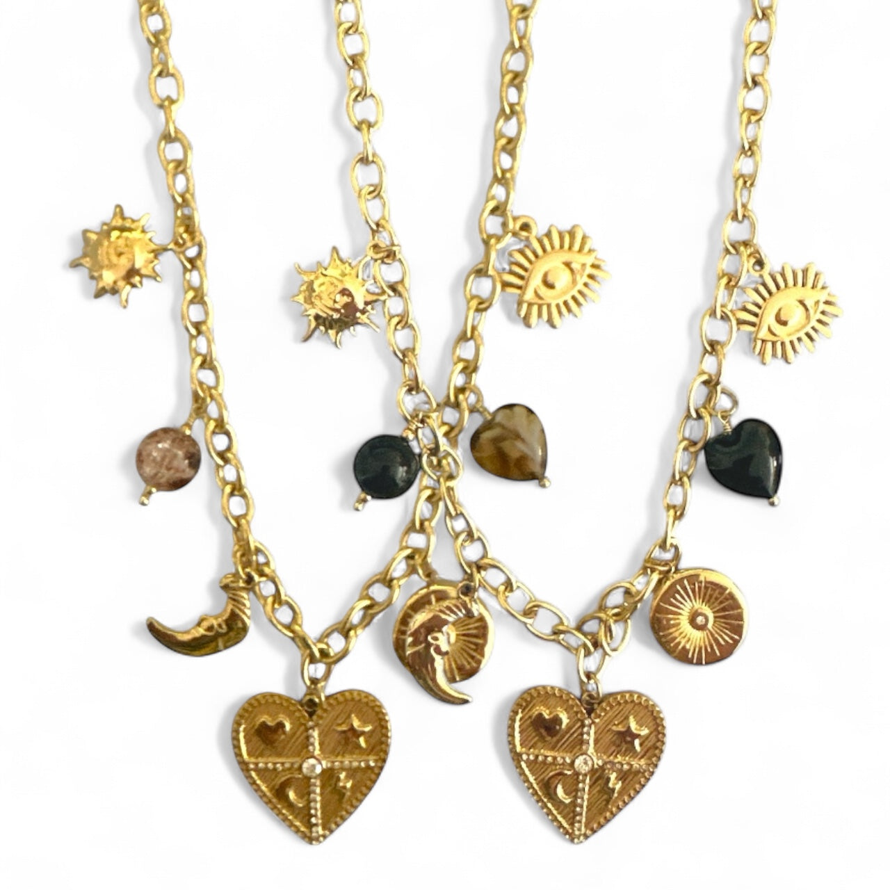 Χονδρική ατσάλινο κολιέ με charms και χάντρες μαύρο/καφέ – So Cute Wholesale