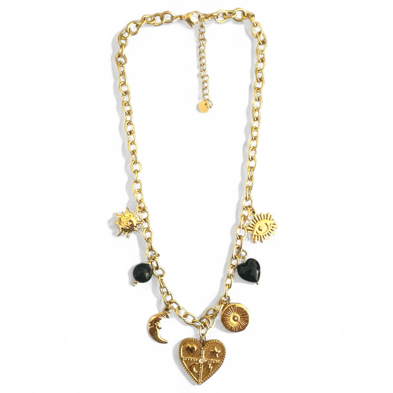 Χονδρική ατσάλινο κολιέ με charms και χάντρες μαύρο/καφέ – So Cute Wholesale