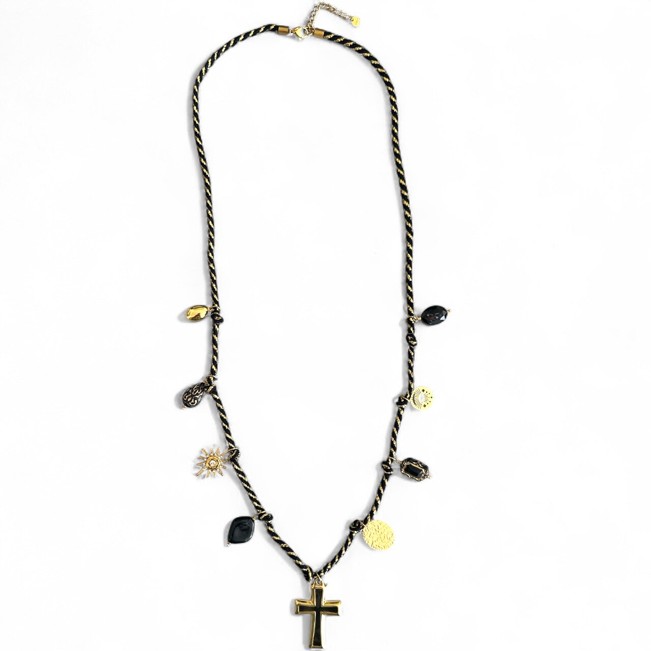 Χονδρική ατσάλινο κολιέ Black Cross με μαύρο σταυρό & charms – So Cute by Dimi