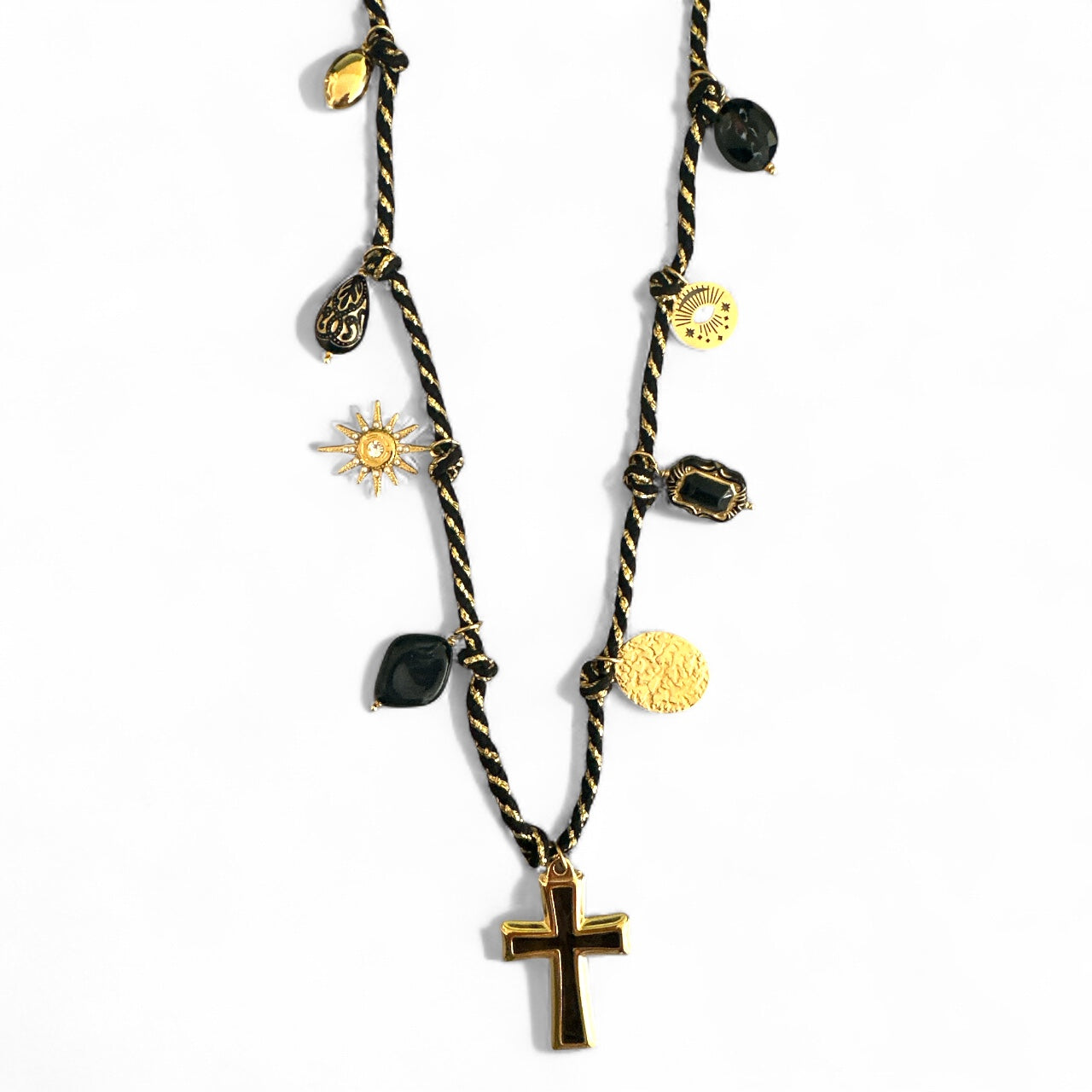 Χονδρική ατσάλινο κολιέ Black Cross με μαύρο σταυρό & charms – So Cute by Dimi
