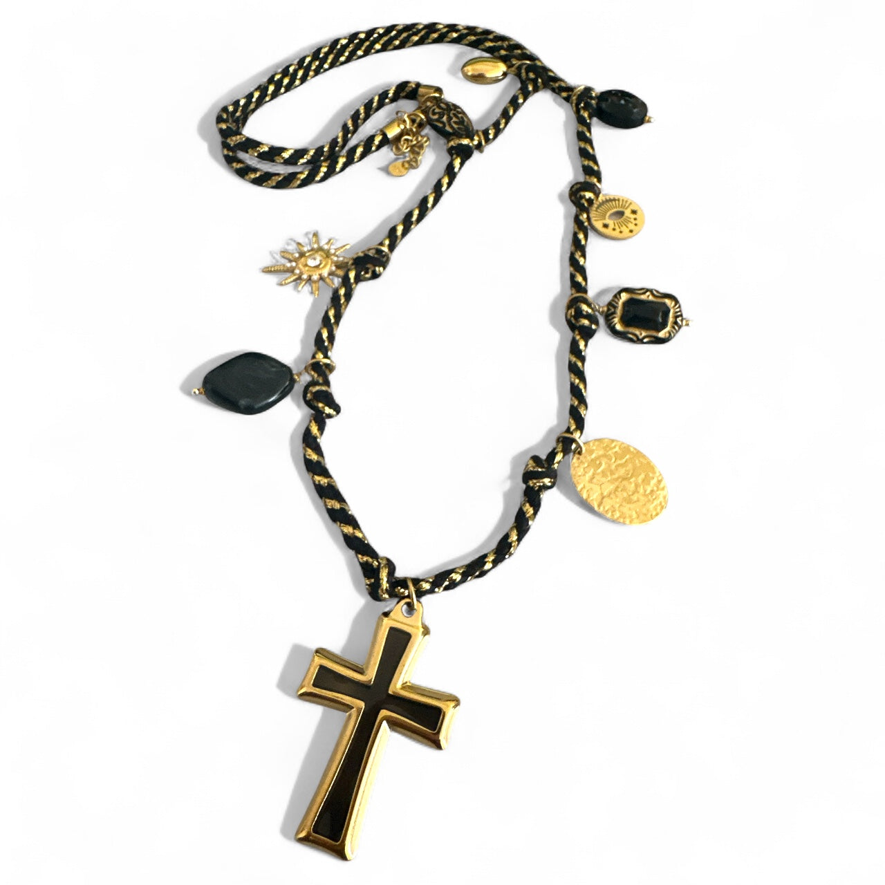 Χονδρική ατσάλινο κολιέ Black Cross με μαύρο σταυρό & charms – So Cute by Dimi