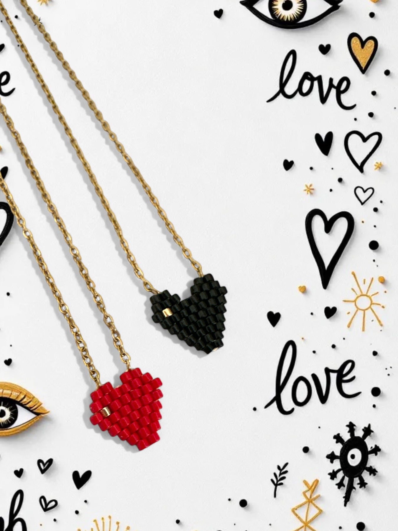 Mini Heart Glow ατσάλινο κολιέ με μαύρη ή κόκκινη μίνι καρδιά Miyuki – Χονδρική So Cute by Dimi