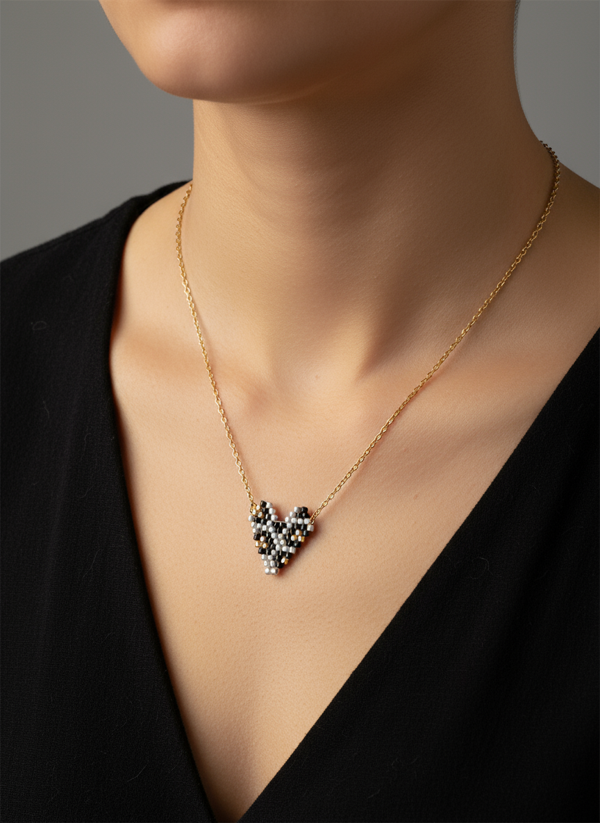 Wild Heart ατσάλινο κολιέ Miyuki με καρδιά animal print – So Cute by Dimi