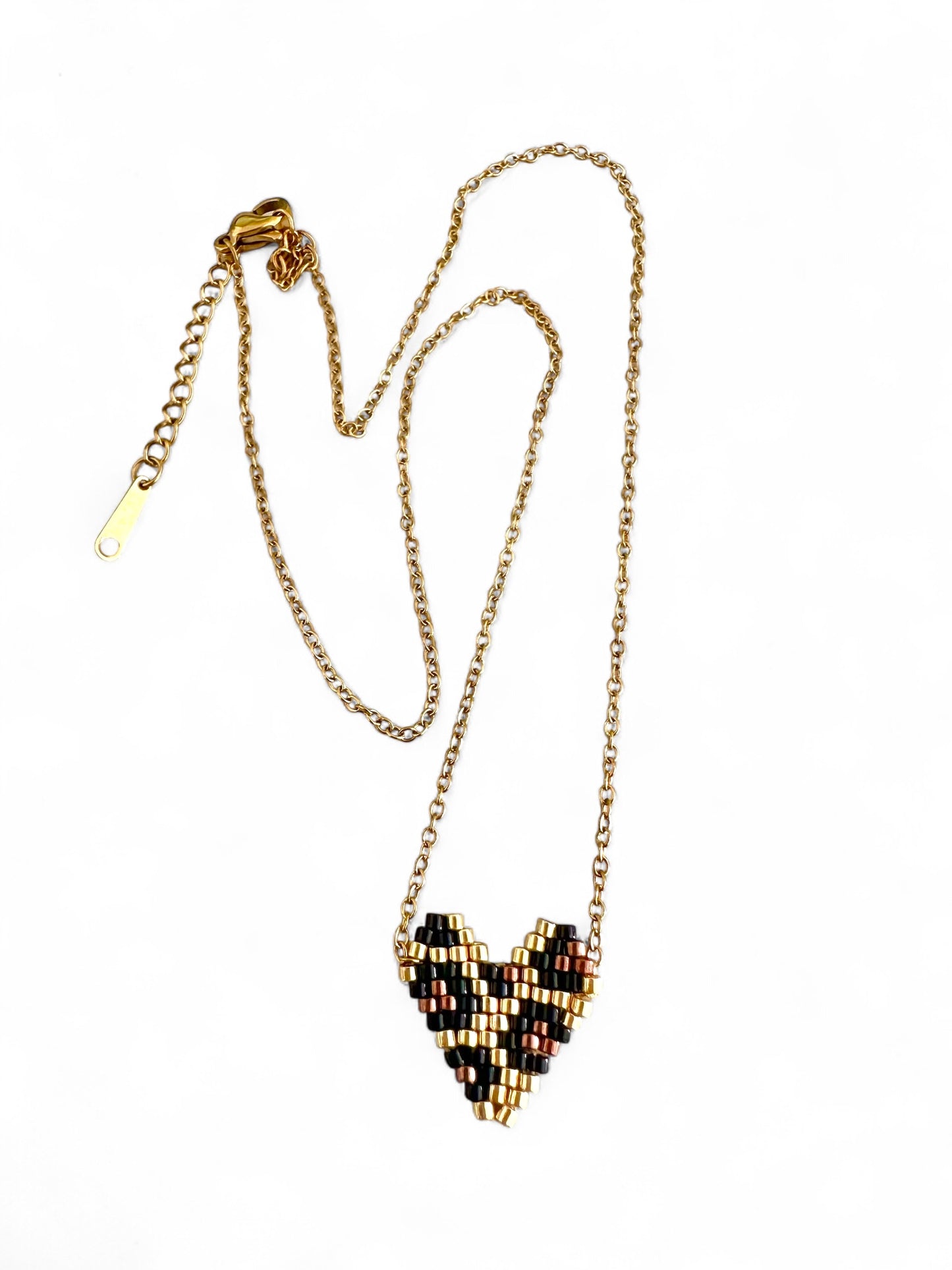 Wild Heart ατσάλινο κολιέ Miyuki καρδιά animal print leopard – Χονδρική So Cute by Dimi