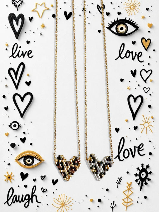 Wild Heart ατσάλινο κολιέ Miyuki με καρδιά animal print – So Cute by Dimi