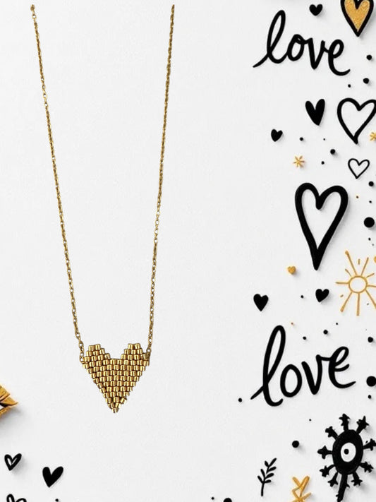 Golden Heart ατσάλινο κολιέ Miyuki με χρυσή καρδιά – Χονδρική So Cute by Dimi