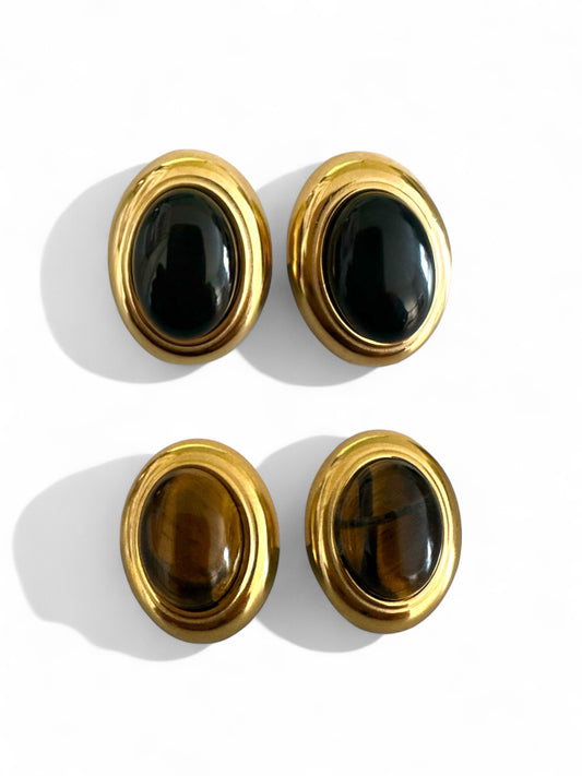 Ατσάλινα σκουλαρίκια με κλιπ σε οβάλ σχήμα μαύρο και καφέ – Χονδρική So Cute by Dimi