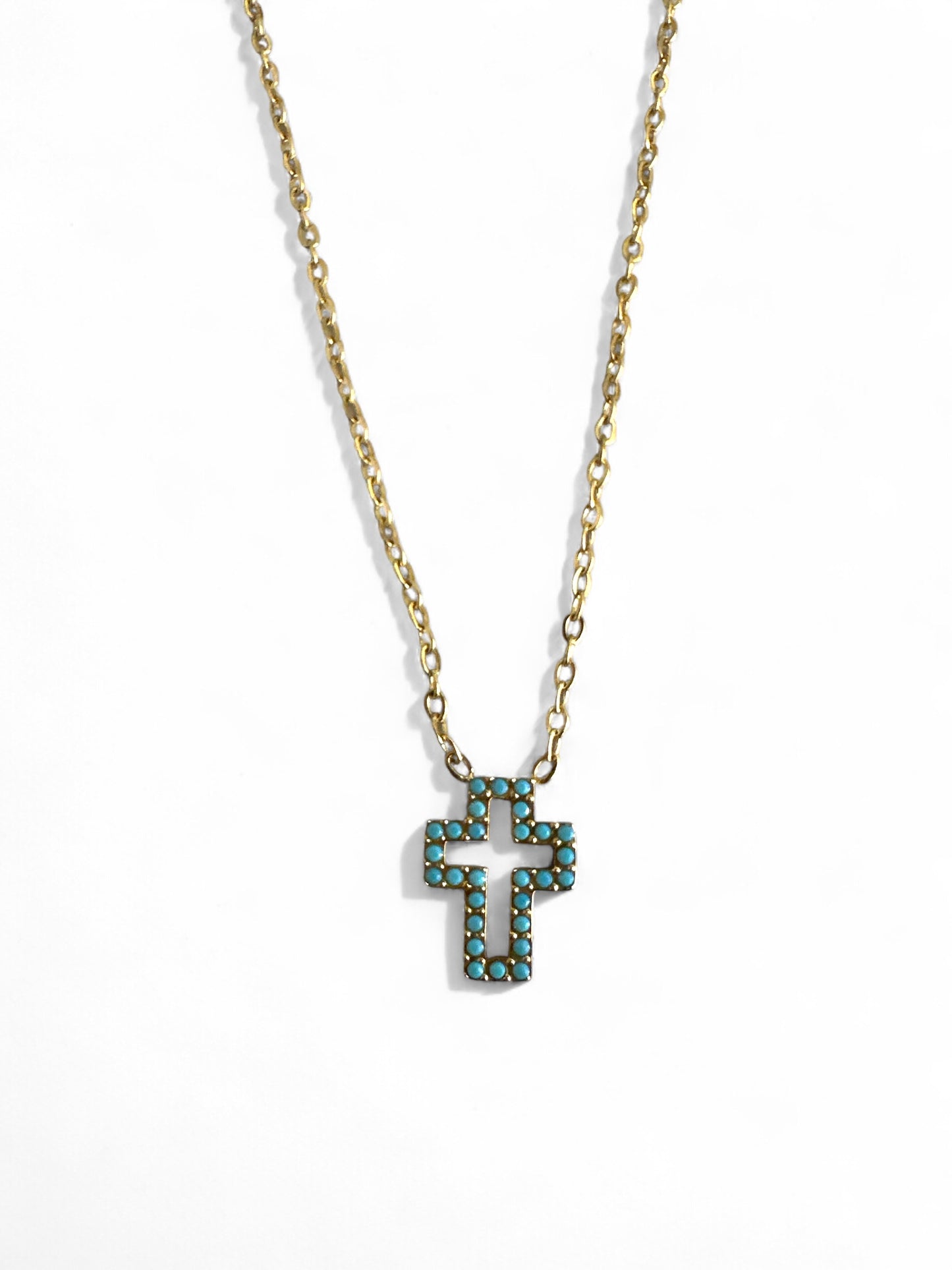 Turquoise Cross Necklace – Ατσάλινο κολιέ με σταυρό και τυρκουάζ ζιργκόν – So Cute by Dimi