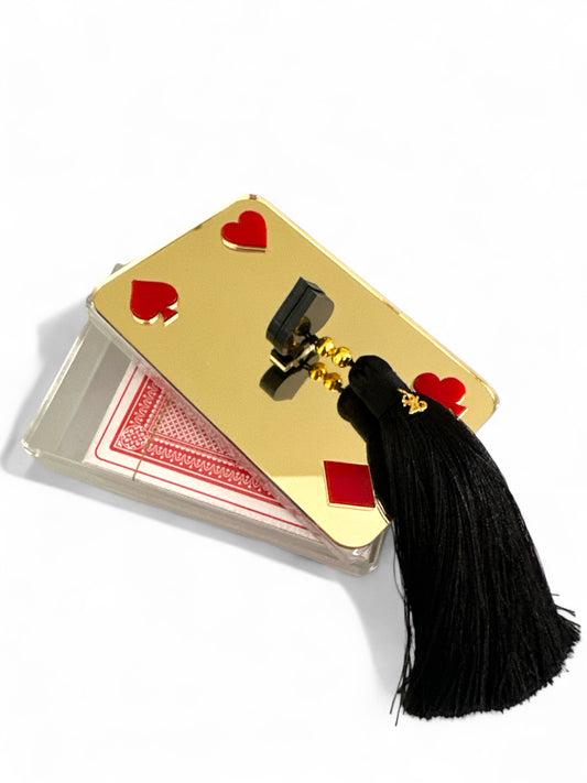 Επιτραπέζιο γούρι Τράπουλα plexiglass κουτί με καθρέφτη και φούντα – Χονδρική So Cute by Dimi