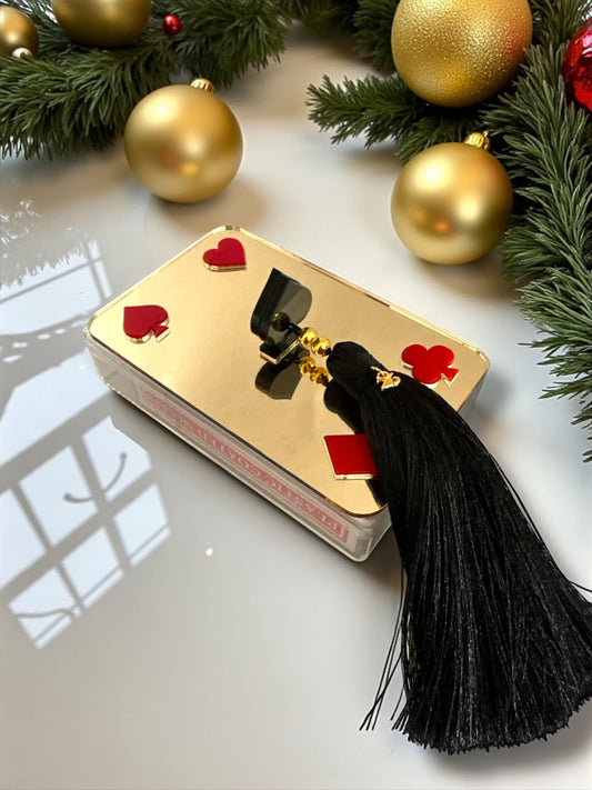 Επιτραπέζιο γούρι Τράπουλα plexiglass κουτί με καθρέφτη και φούντα – Χονδρική So Cute by Dimi