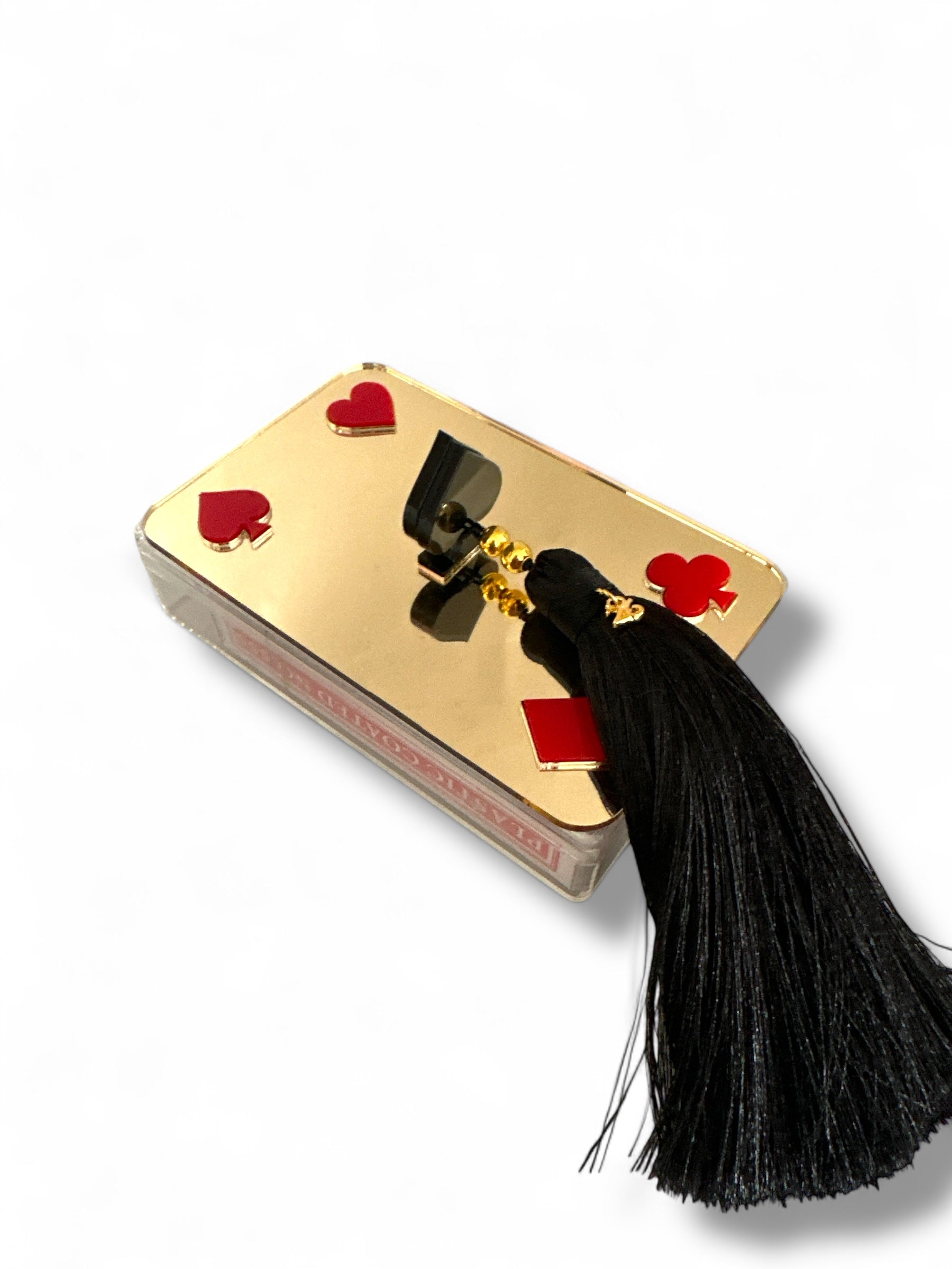 Επιτραπέζιο γούρι Τράπουλα plexiglass κουτί με καθρέφτη και φούντα – Χονδρική So Cute by Dimi