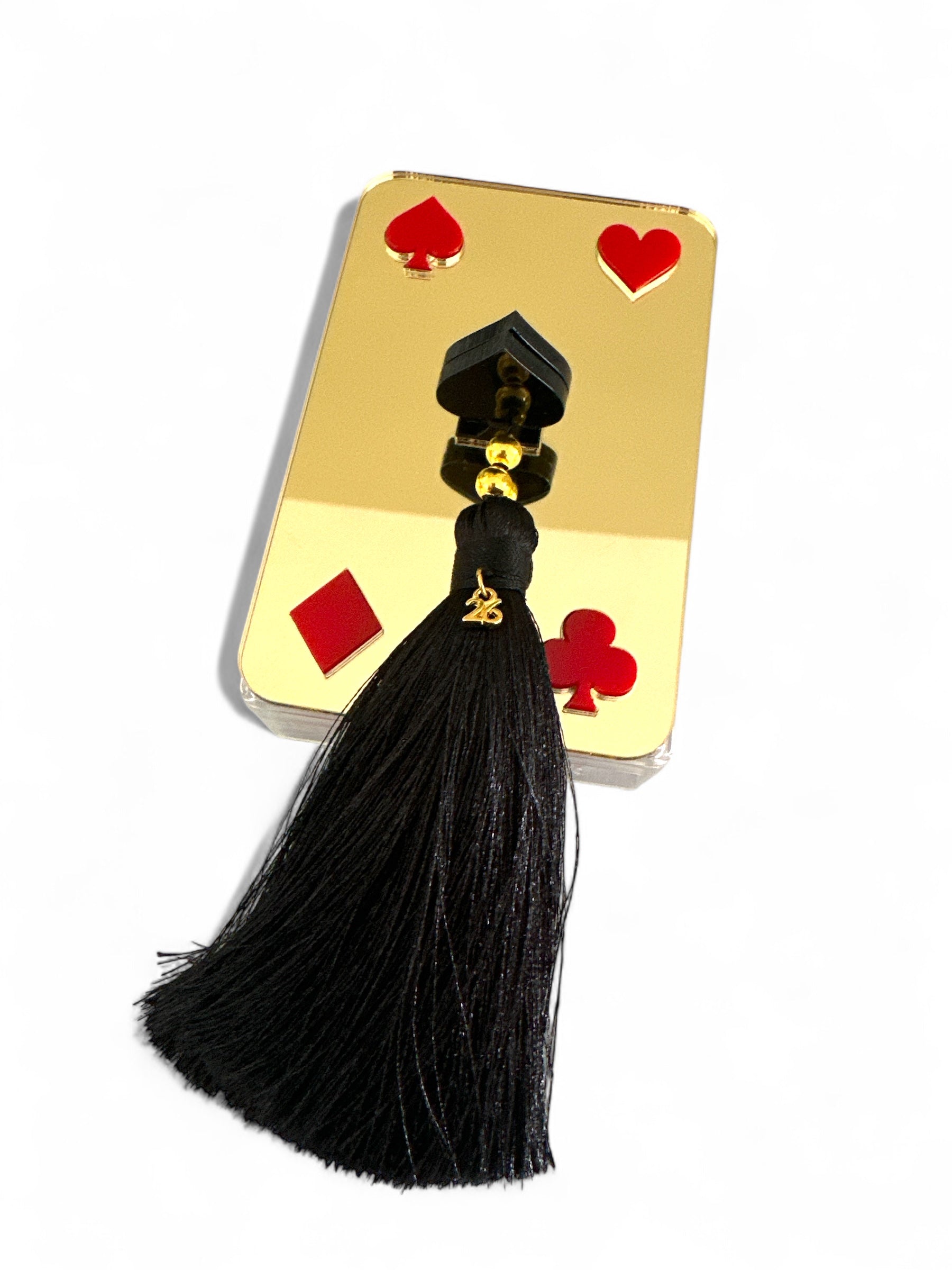 Επιτραπέζιο γούρι Τράπουλα plexiglass κουτί με καθρέφτη και φούντα – Χονδρική So Cute by Dimi