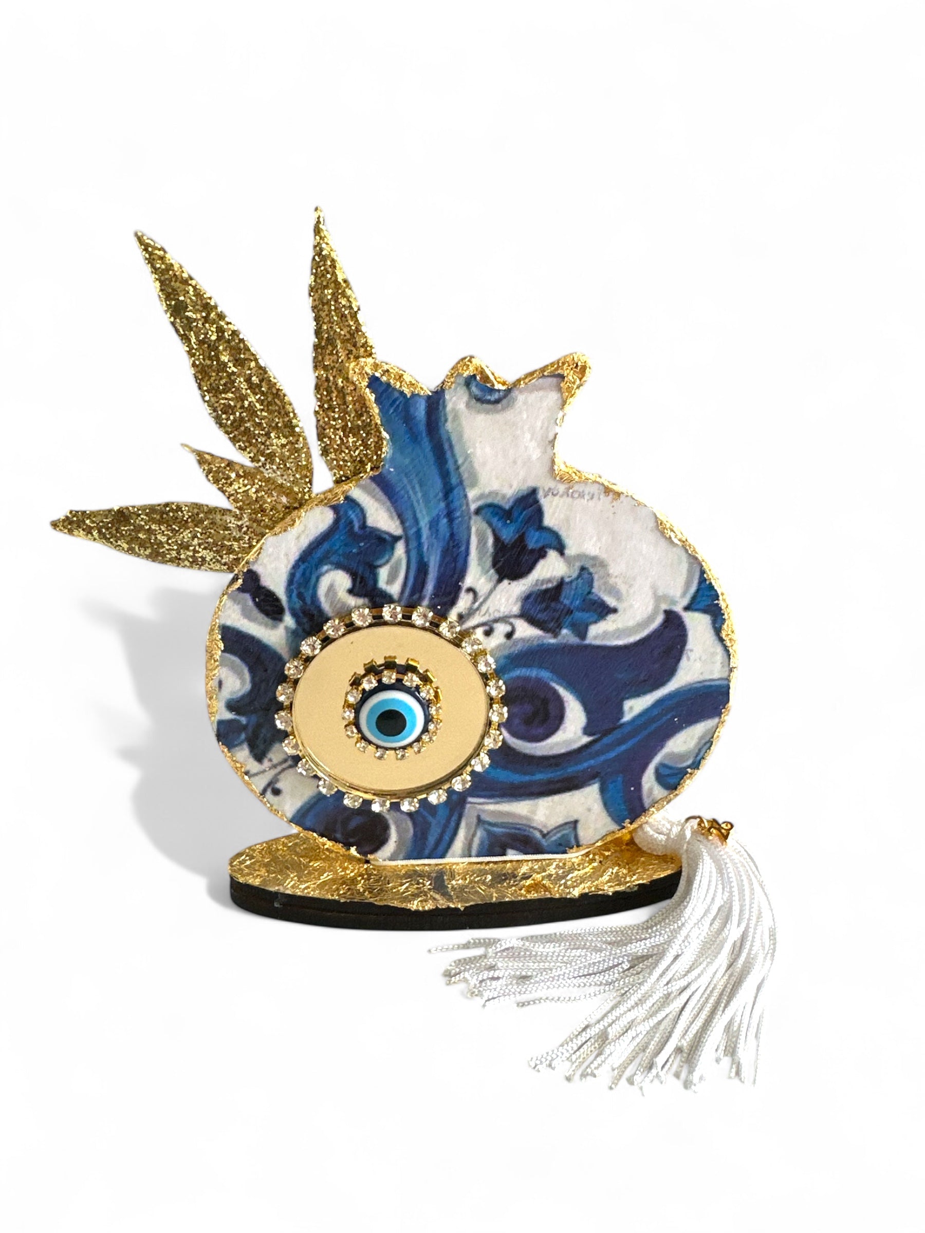 Γούρι 2026 ρόδι με χρυσά φύλλα ελιάς & μάτι – Greek Wishes Χονδρική So Cute by Dimi