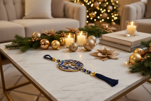 Γούρι 2026 οβάλ σταυρός με μάτια & φούντα – Greek Wishes Χονδρική So Cute by Dimi