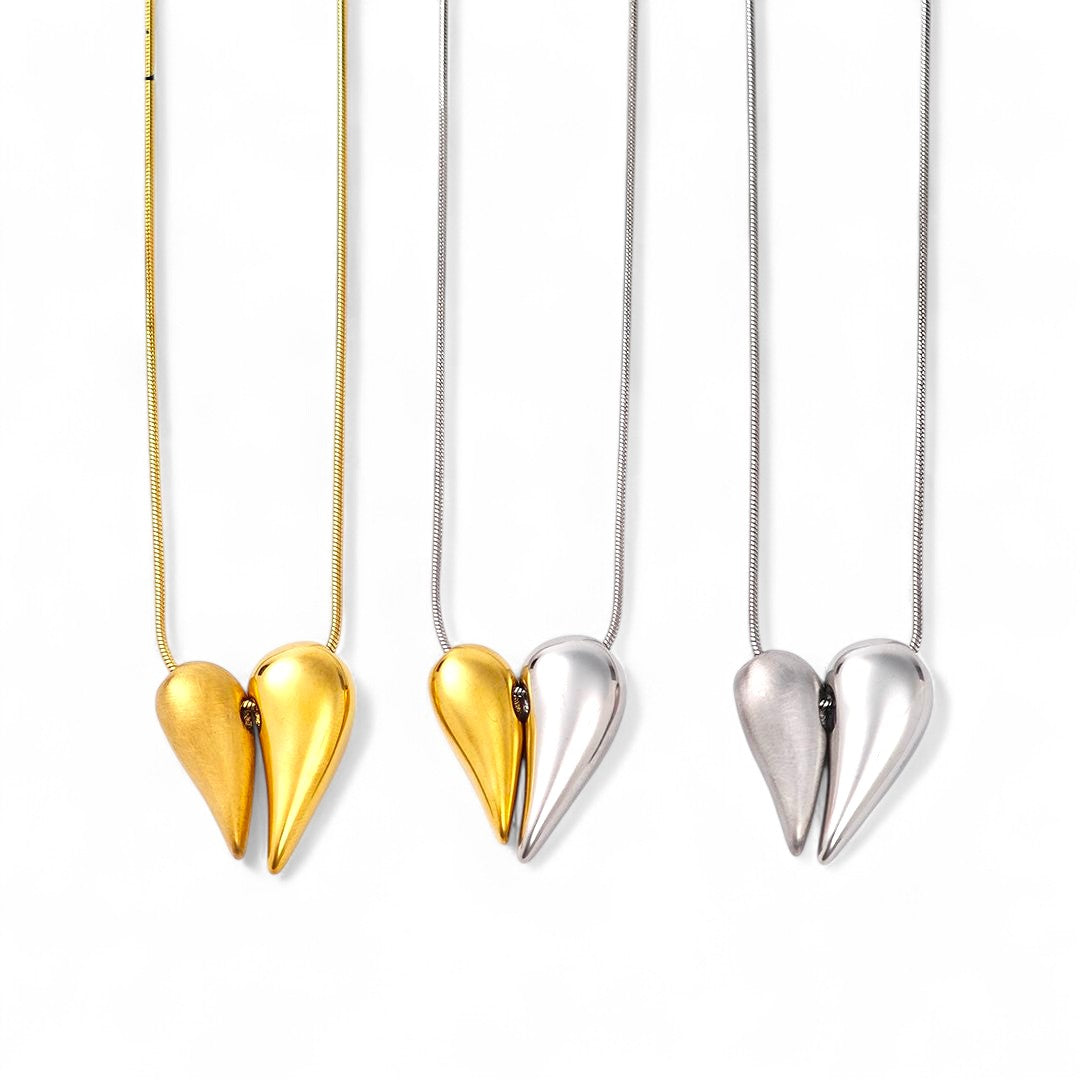 Aτσάλινο κολιέ Double Heart σε χρυσό, ασημί και διχρωμία, χονδρική So Cute by Dimi