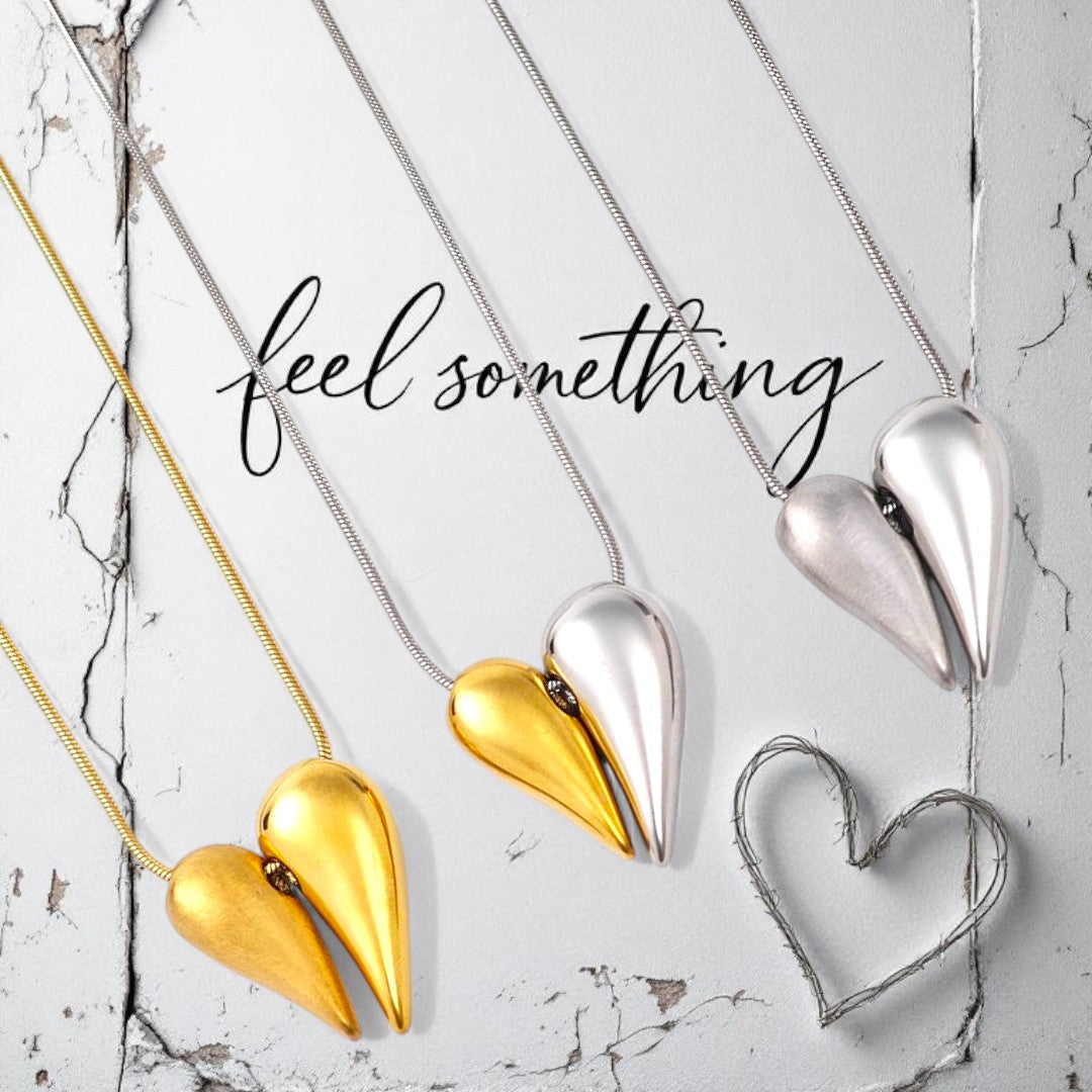 Aτσάλινο κολιέ Double Heart σε χρυσό, ασημί και διχρωμία, χονδρική So Cute by Dimi