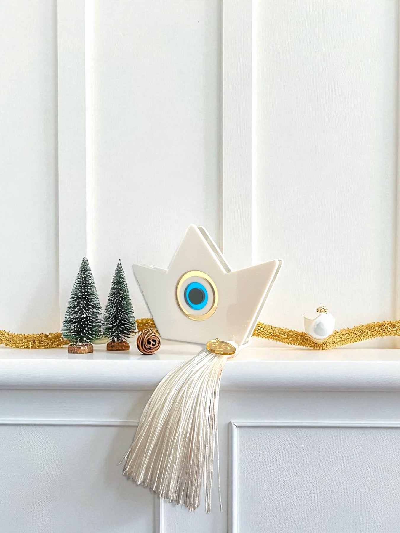 Γούρι επιτραπέζιο καραβάκι μάτι plexiglass χρυσό με φούντα – Χονδρική So Cute by Dimi