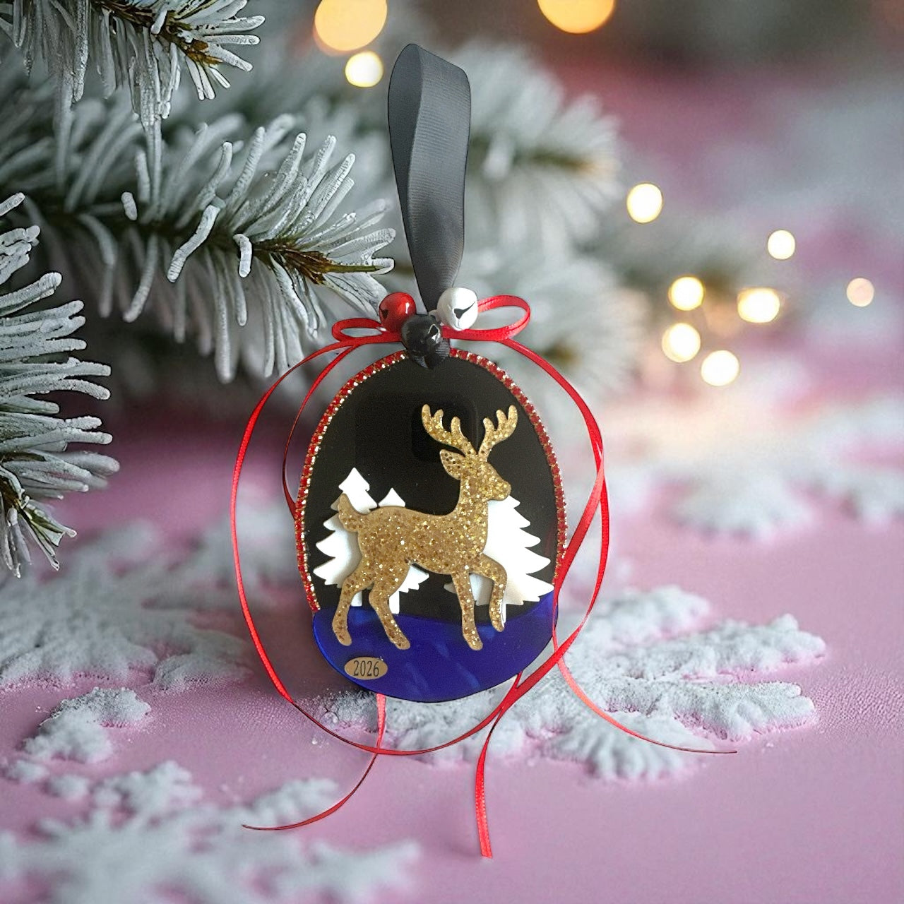 Γούρι 2026 plexiglass με ελαφάκι και δέντρα – Christmas Fairytale Χονδρική So Cute by Dimi