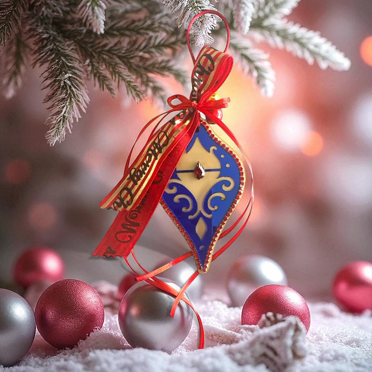 Γούρι 2026 Fairytale Ornament plexiglass με κρύσταλλο και κόκκινες κορδέλες – Χονδρική So Cute by Dimi