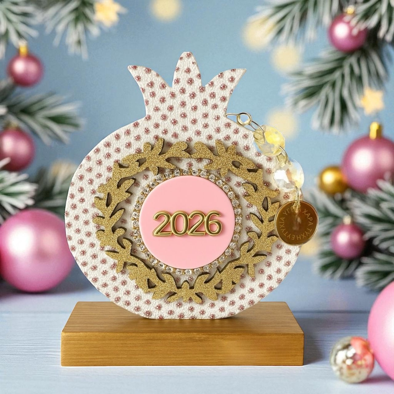 Γούρι ρόδι χονδρικής με χρυσό στεφάνι και κρύσταλλα – Συλλογή Christmas Fairytale So Cute by Dimi