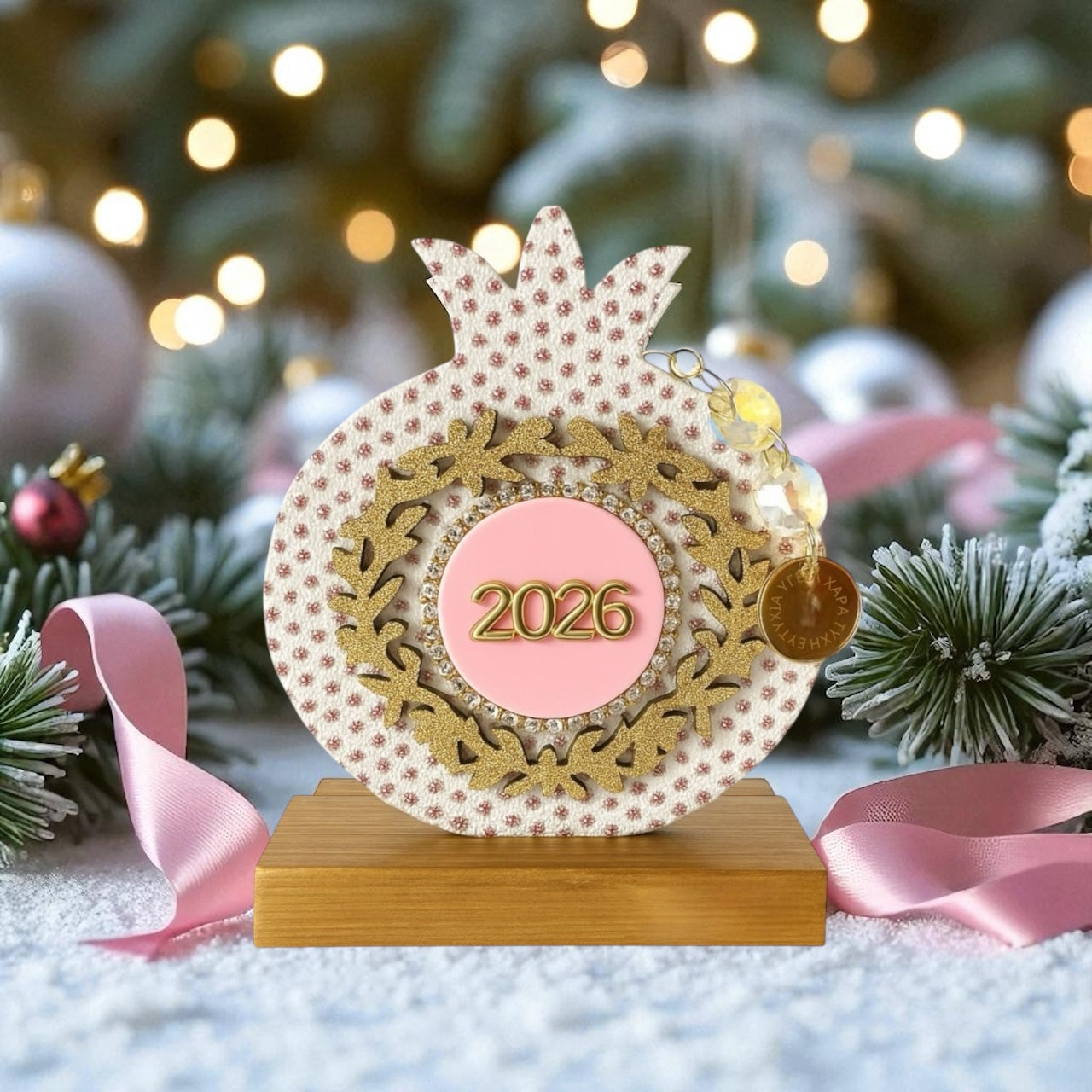 Γούρι ρόδι χονδρικής με χρυσό στεφάνι και κρύσταλλα – Συλλογή Christmas Fairytale So Cute by Dimi