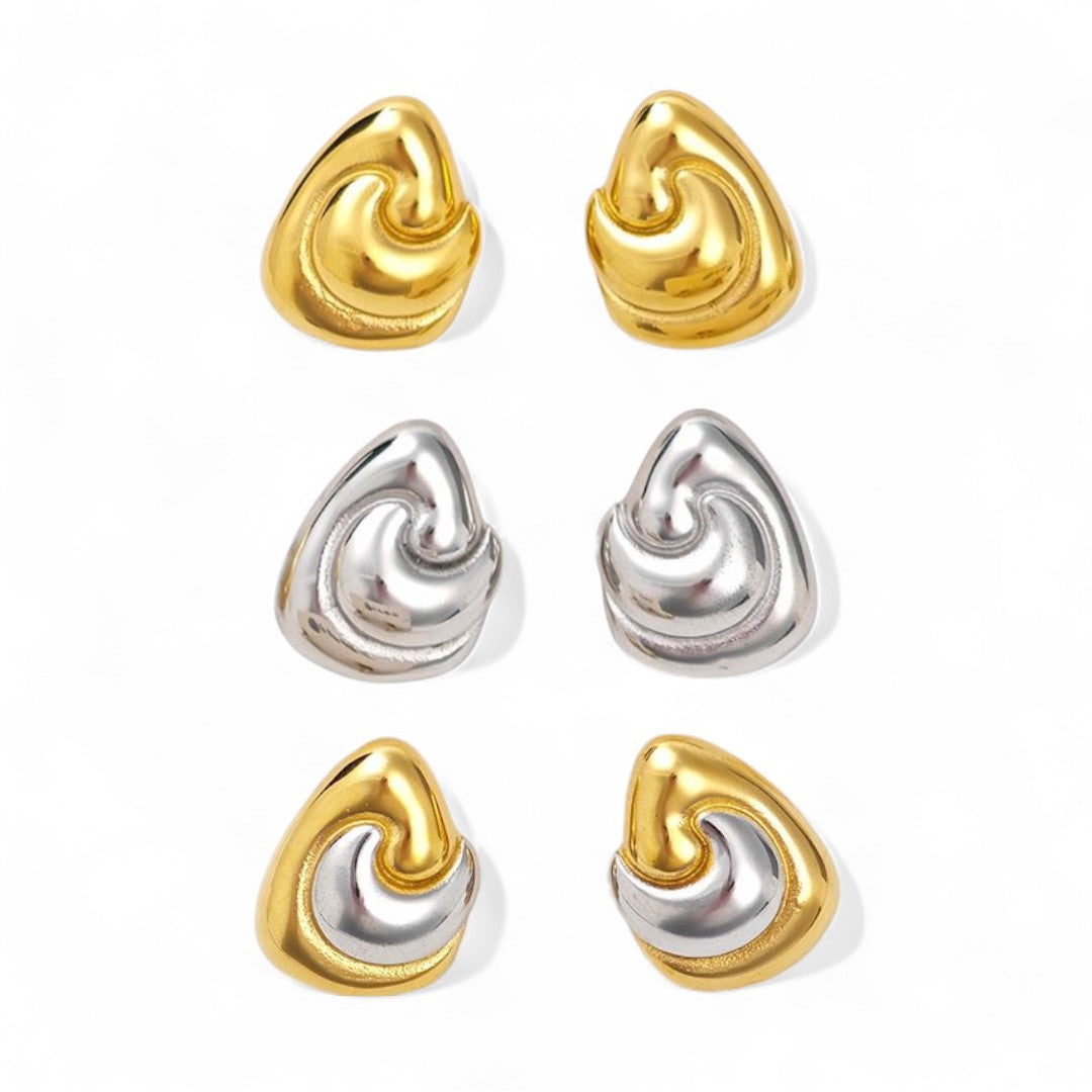 Χονδρικά σκουλαρίκια Abstract Swirl από ατσάλι σε χρυσό, ασημί και διχρωμία