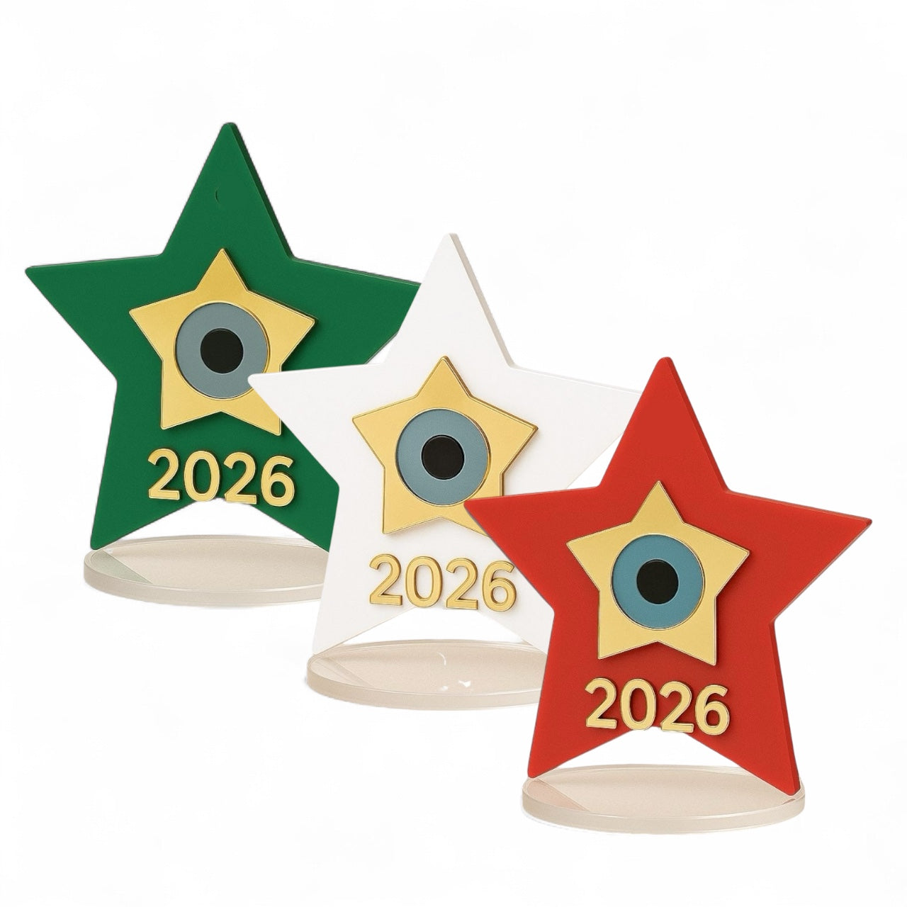 Επιτραπέζιο γούρι plexiglass αστέρι με μάτι και χάραξη – Χριστουγεννιάτικα γούρια χονδρική So Cute by Dimi
