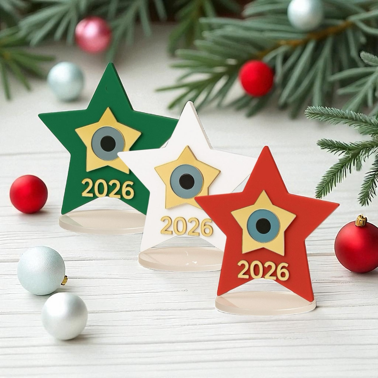Επιτραπέζιο γούρι plexiglass αστέρι με μάτι και χάραξη – Χριστουγεννιάτικα γούρια χονδρική So Cute by Dimi