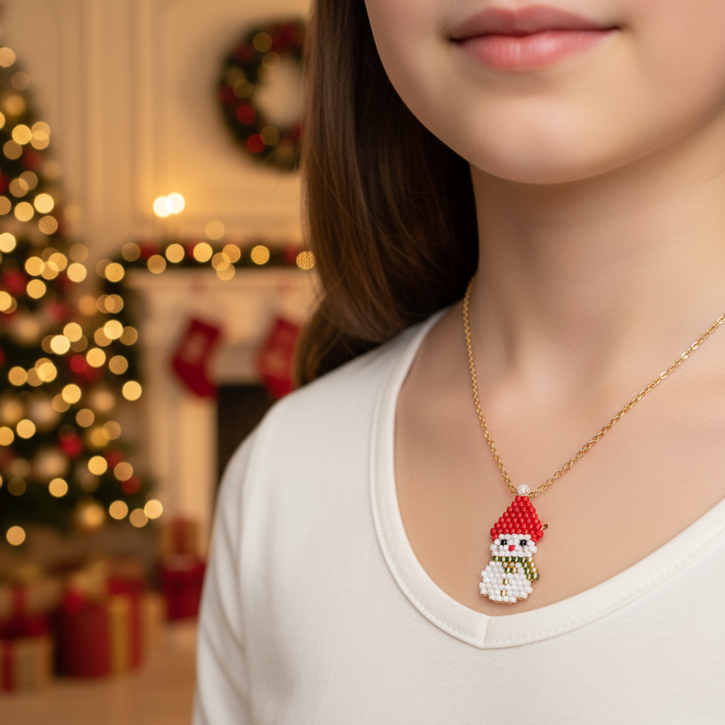 Παιδικό κολιέ με χιονάνθρωπο Miyuki σε χρυσή ατσάλινη αλυσίδα – So Cute Wholesale