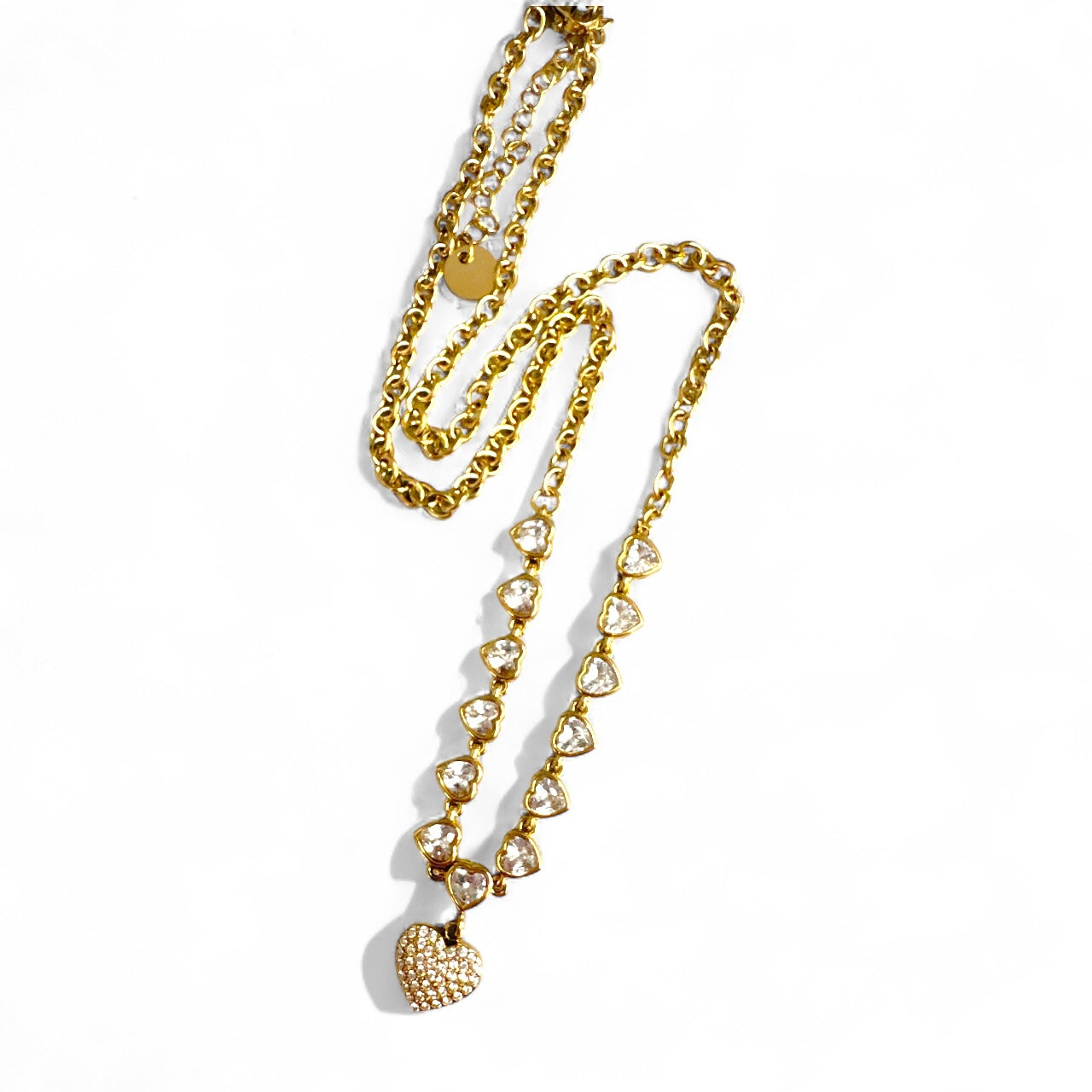 Ατσάλινο κολιέ Heart Glow με ζιργκόν καρδιές σε χρυσό και ασημί – Χονδρική So Cute by Dimi